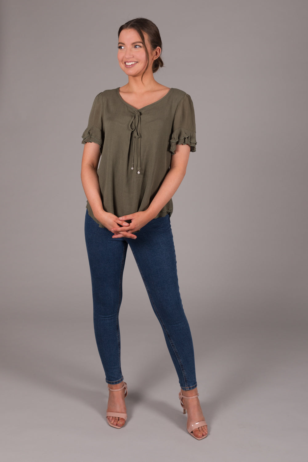 Layered Tie Top - Khaki