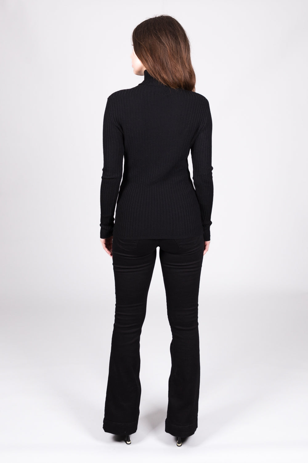 Ribbed Polo Neck Jumper - Black