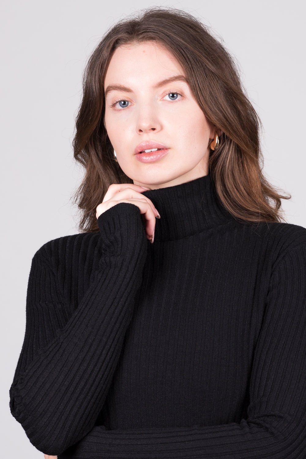 Ribbed Polo Neck Jumper - Black