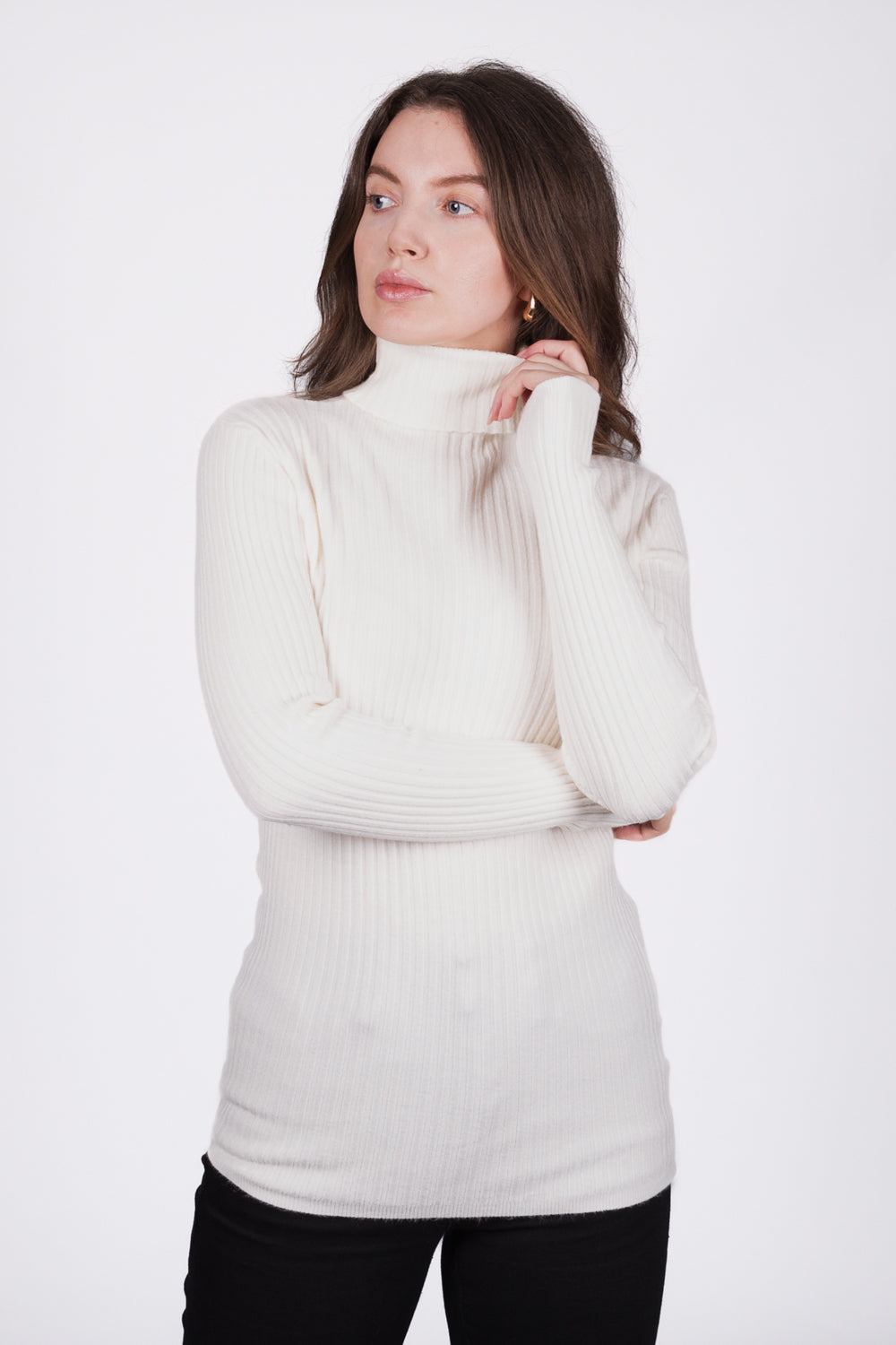Ribbed High-Neck Jumper - Cream