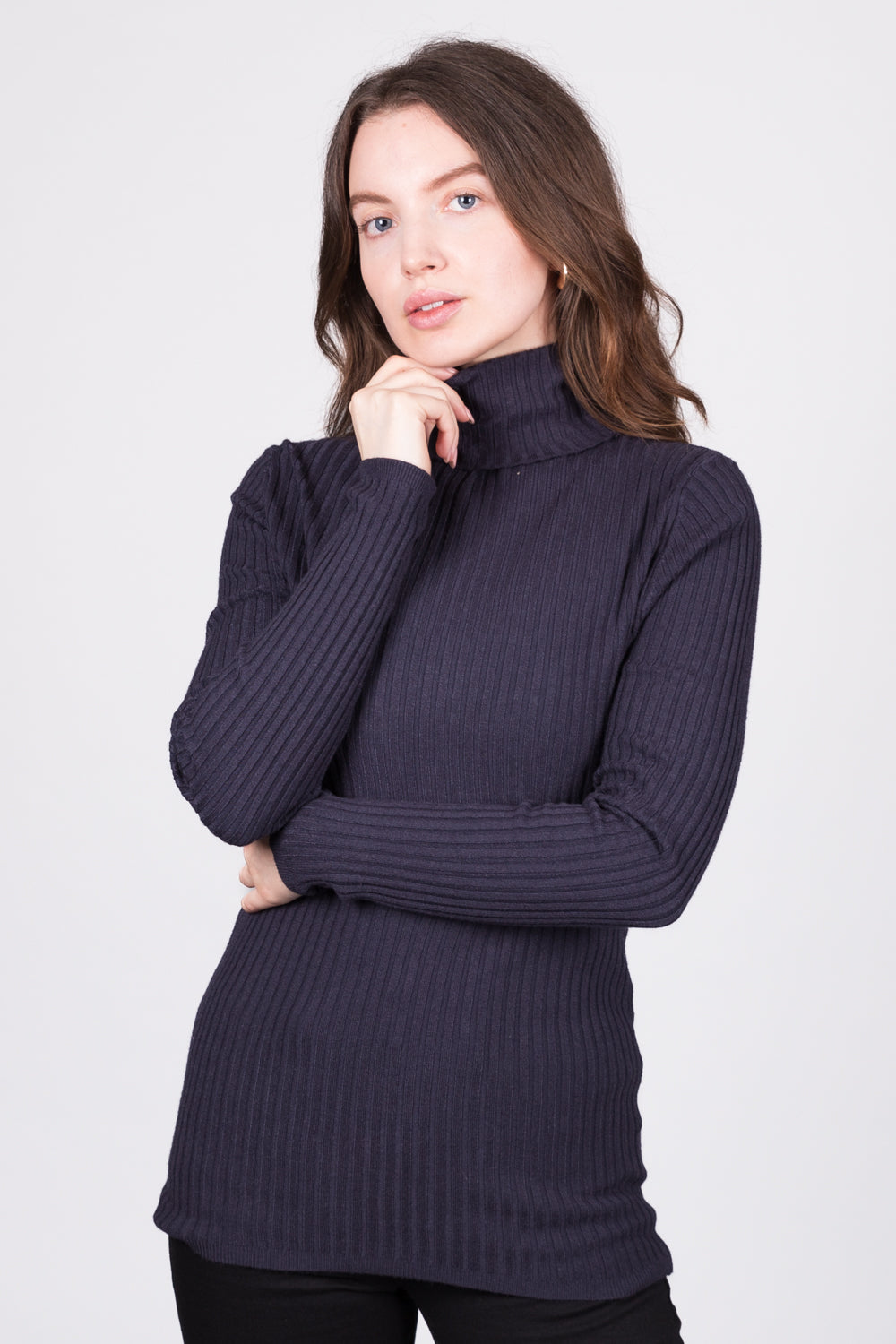 Ribbed Polo Neck Jumper - Navy