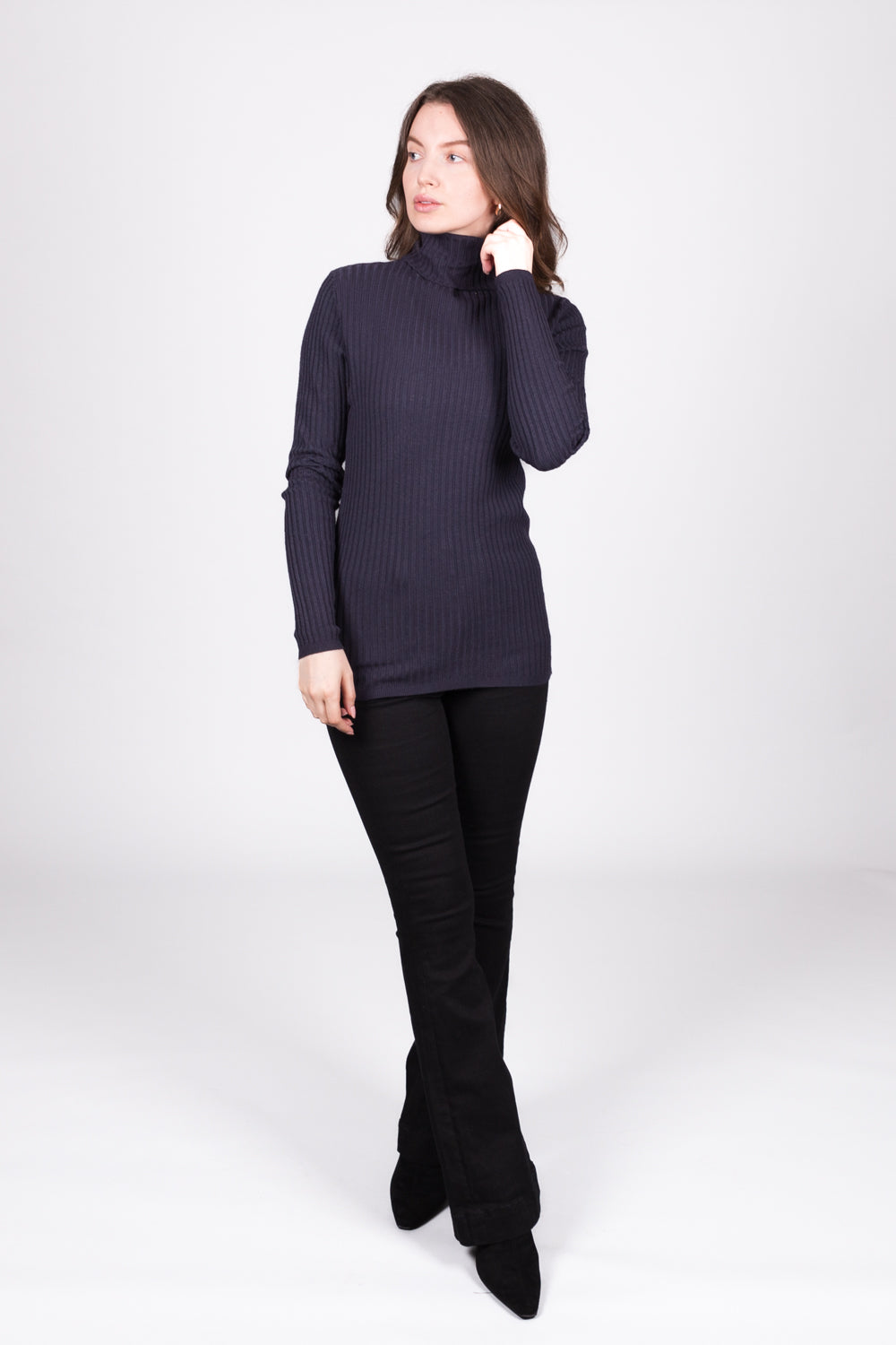 Ribbed Polo Neck Jumper - Navy