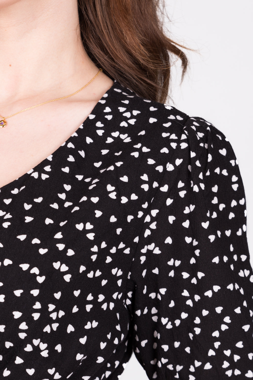 Heart Print V-Neck Dress with Ruffle Hem