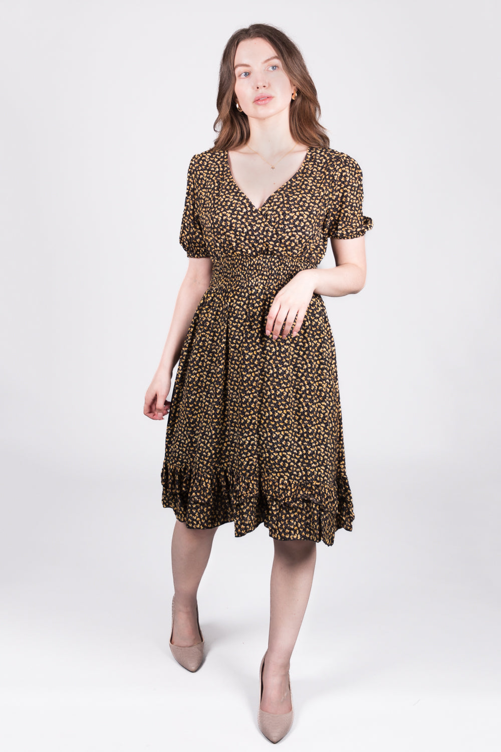 Floral Print V-Neck Midi Dress