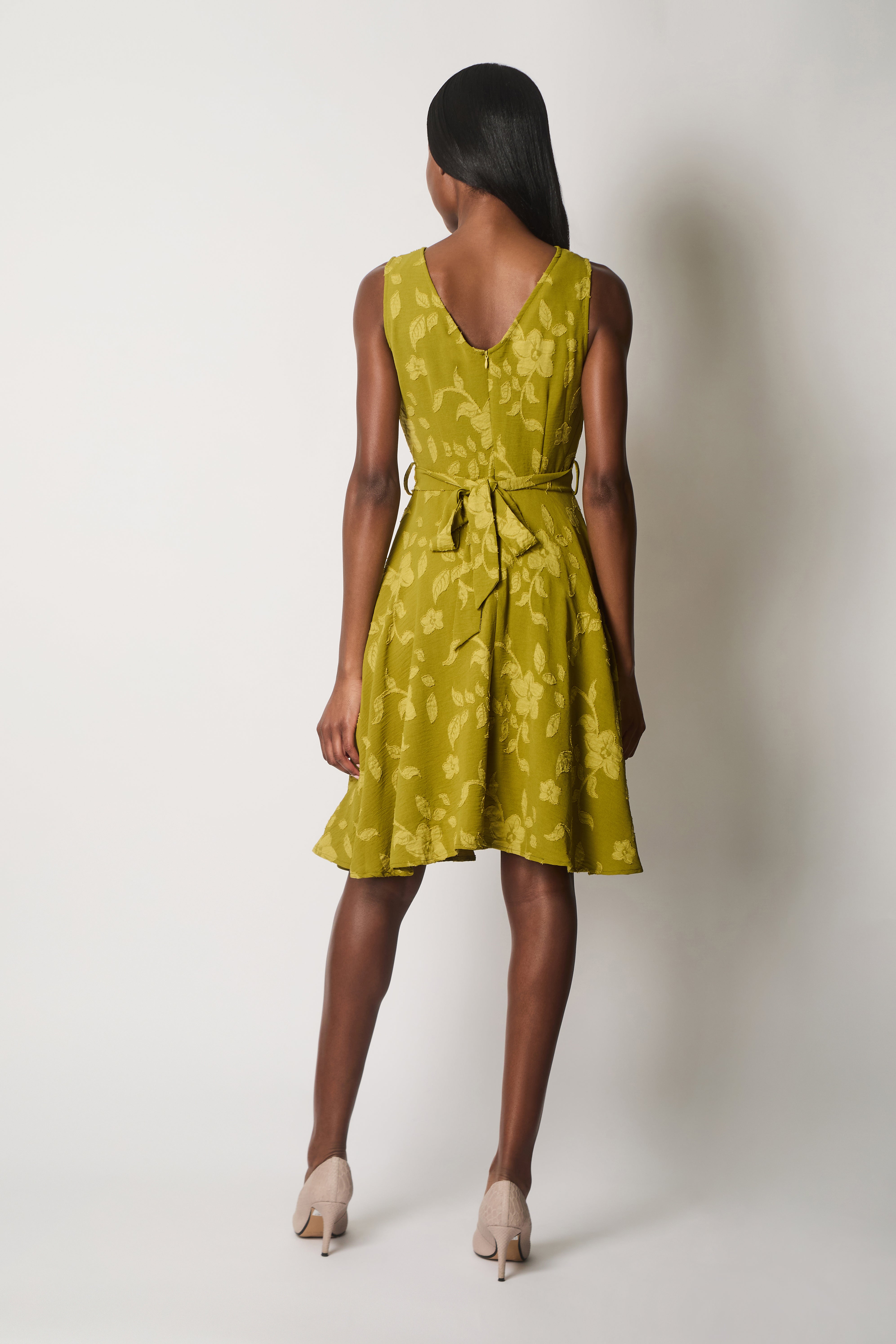 Floral Textured Sleeveless Dress - Green