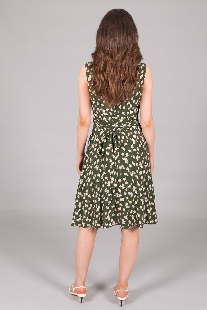 Floral Print V-Neck Fit & Flare Dress - Green