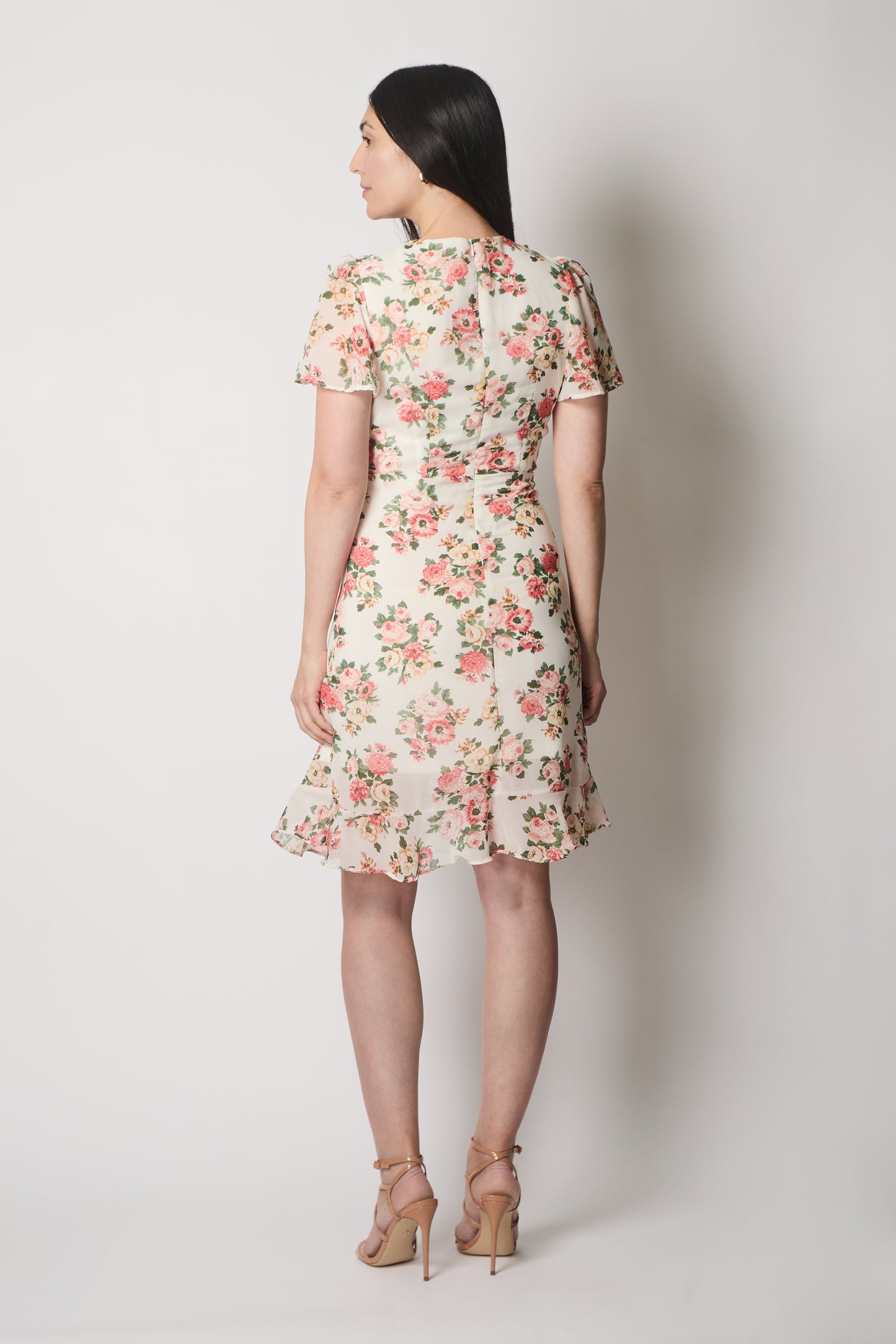Floral Print Ruffle Wrap Dress - White