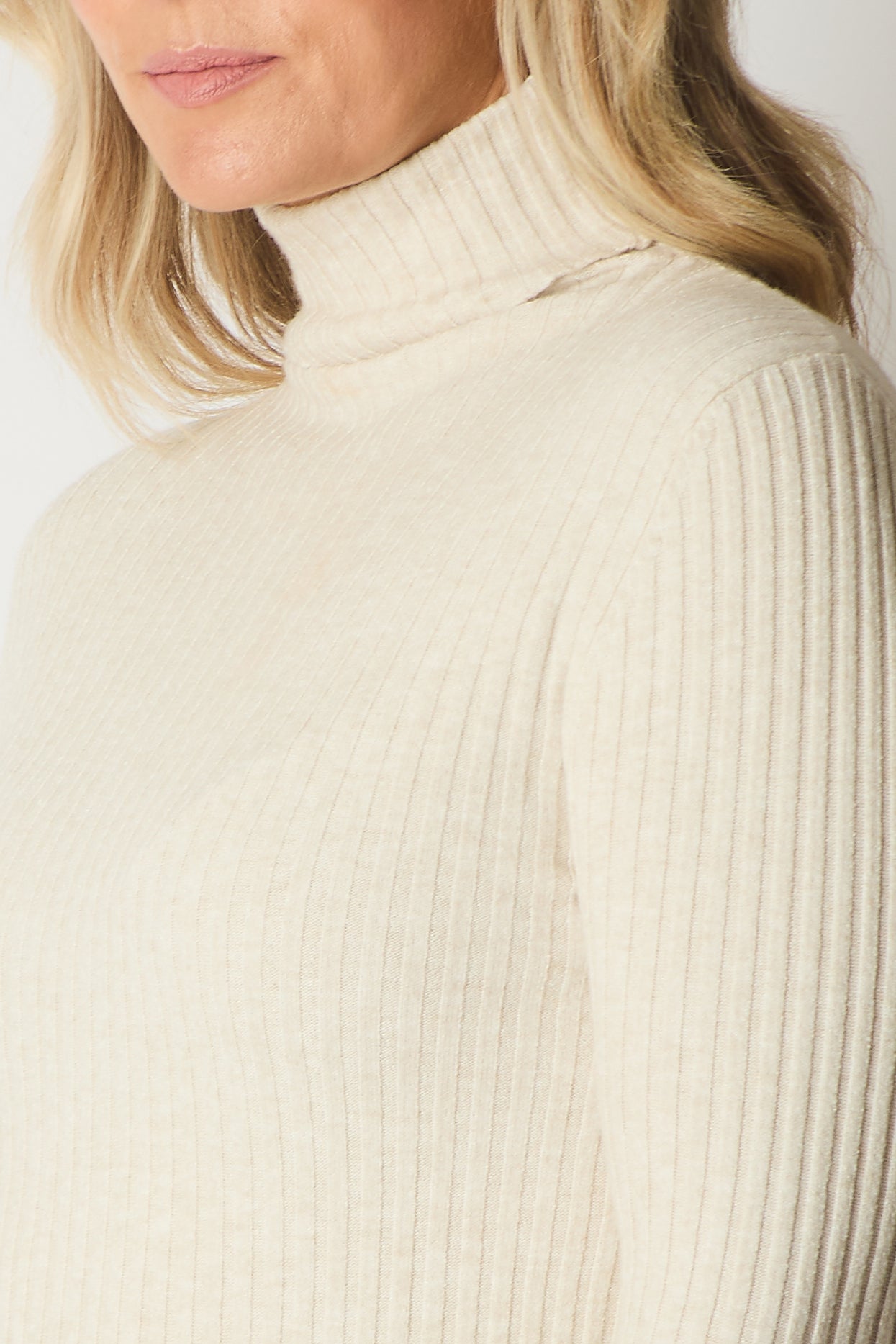 Ribbed Polo Neck Jumper - Stone