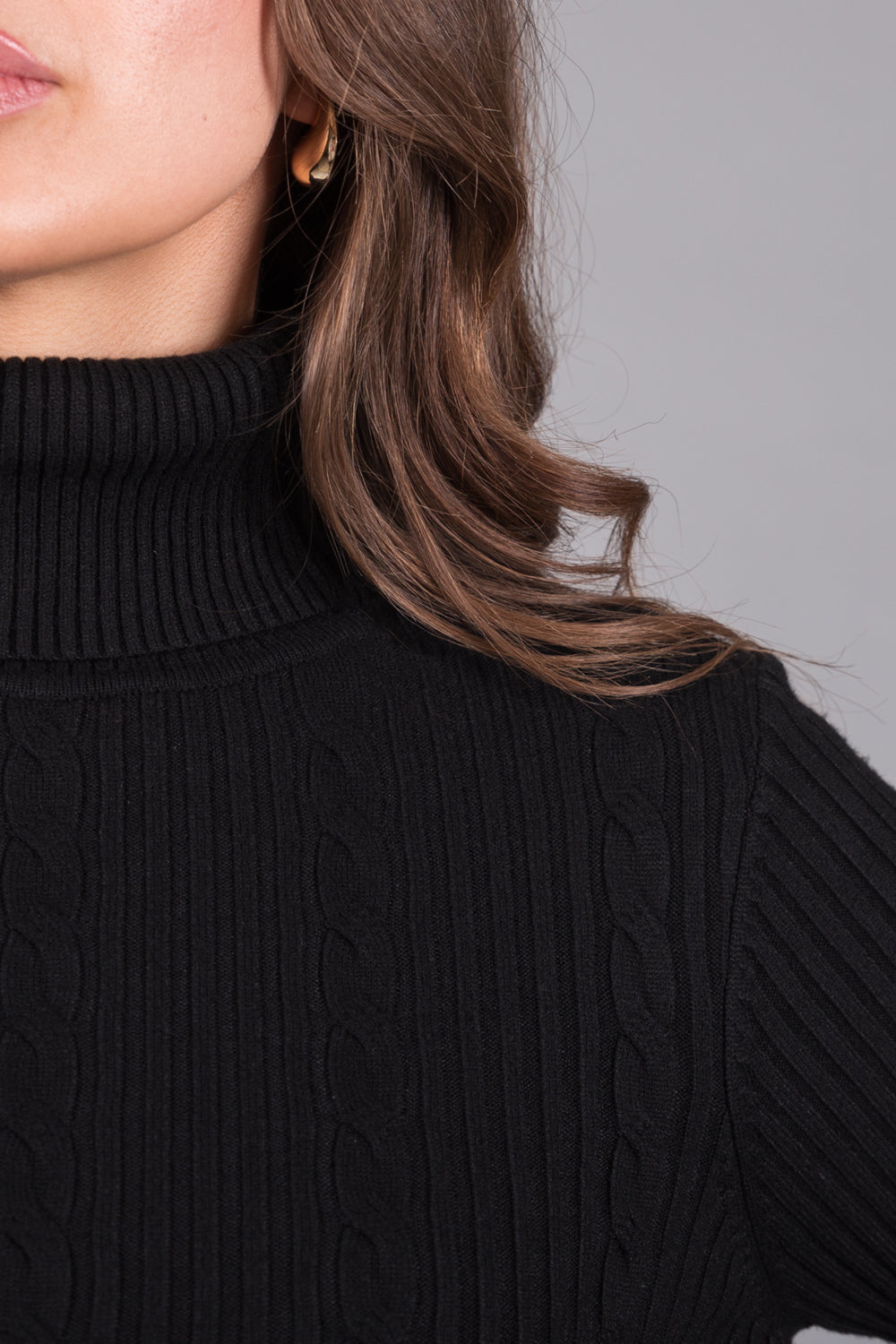 Cable Knit Turtleneck Jumper - Black