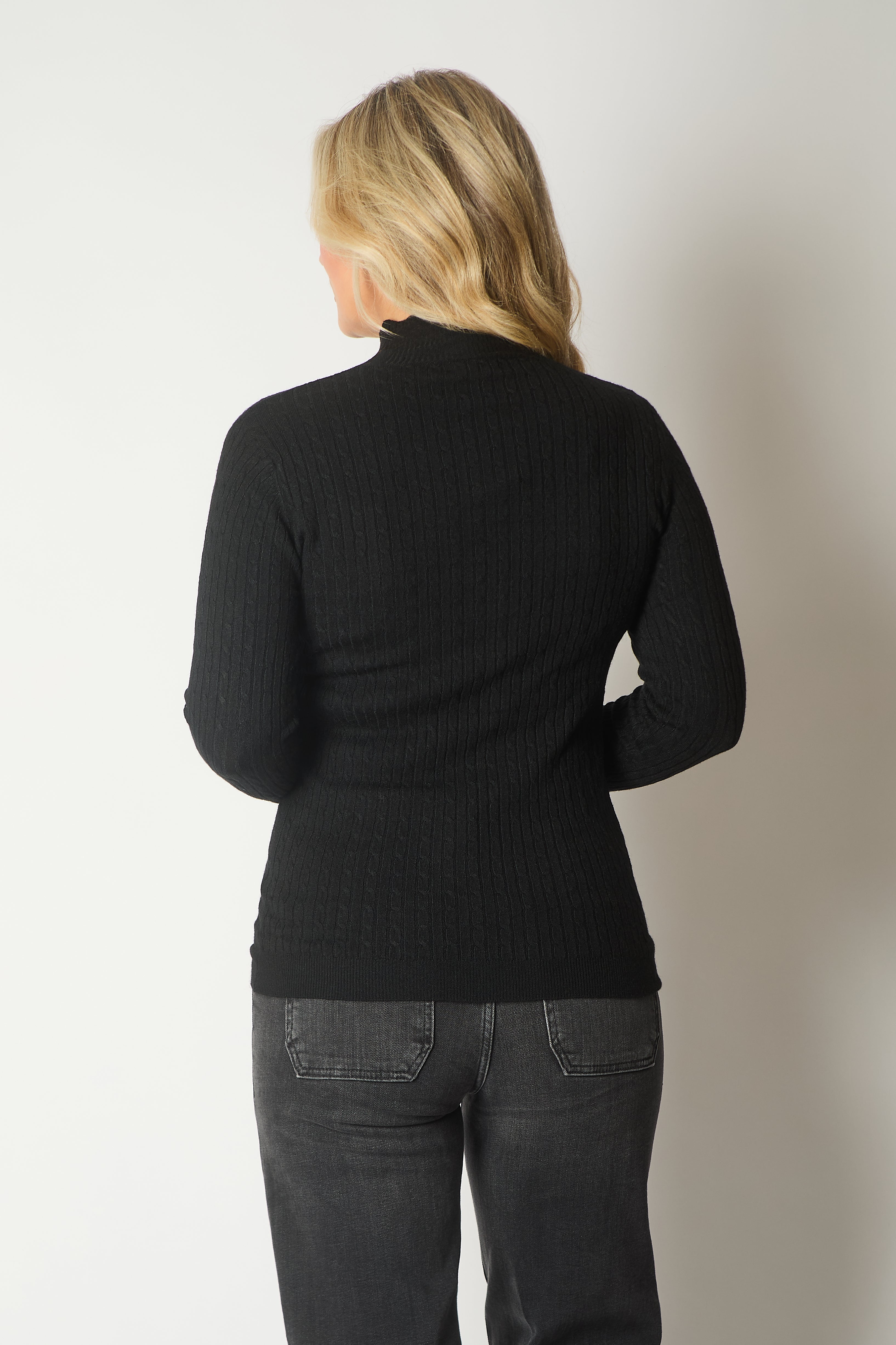 Cable Knit Jumper with Gold Buttons - Black