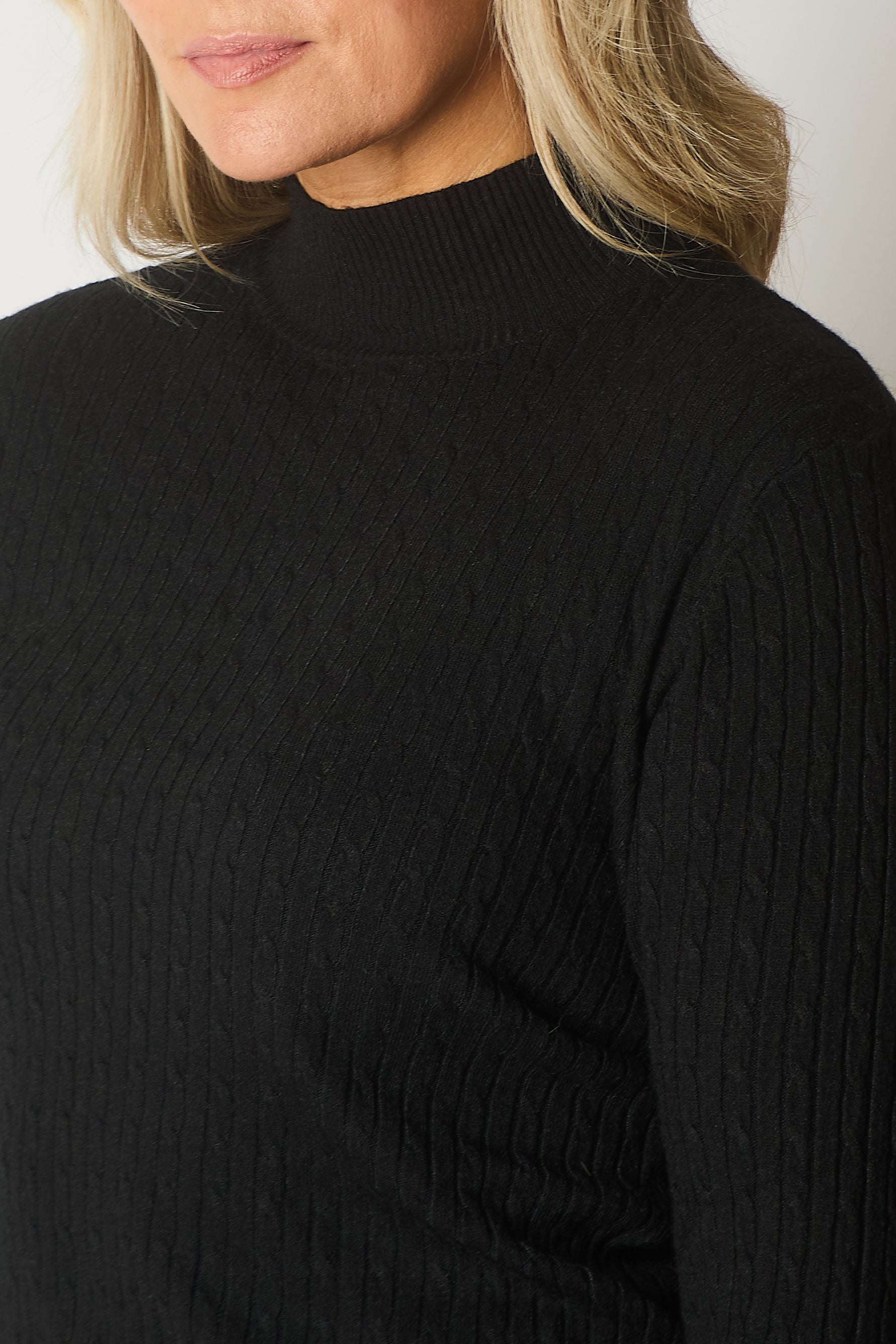 Cable Knit Jumper with Gold Buttons - Black