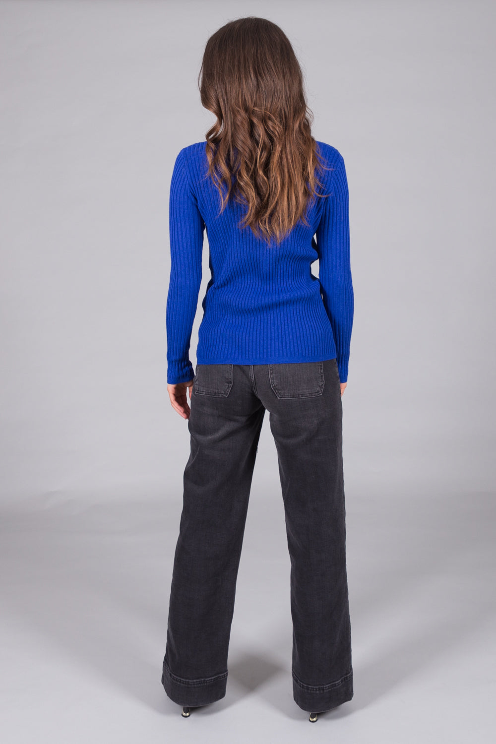 Ribbed V-Neck Jumper - Cobalt