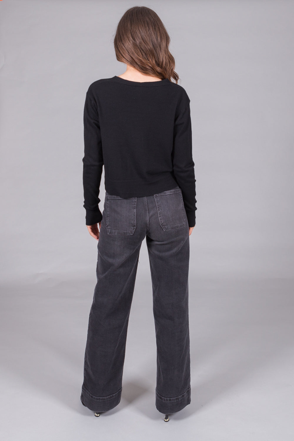 V-Neck Knit Cardigan - Black