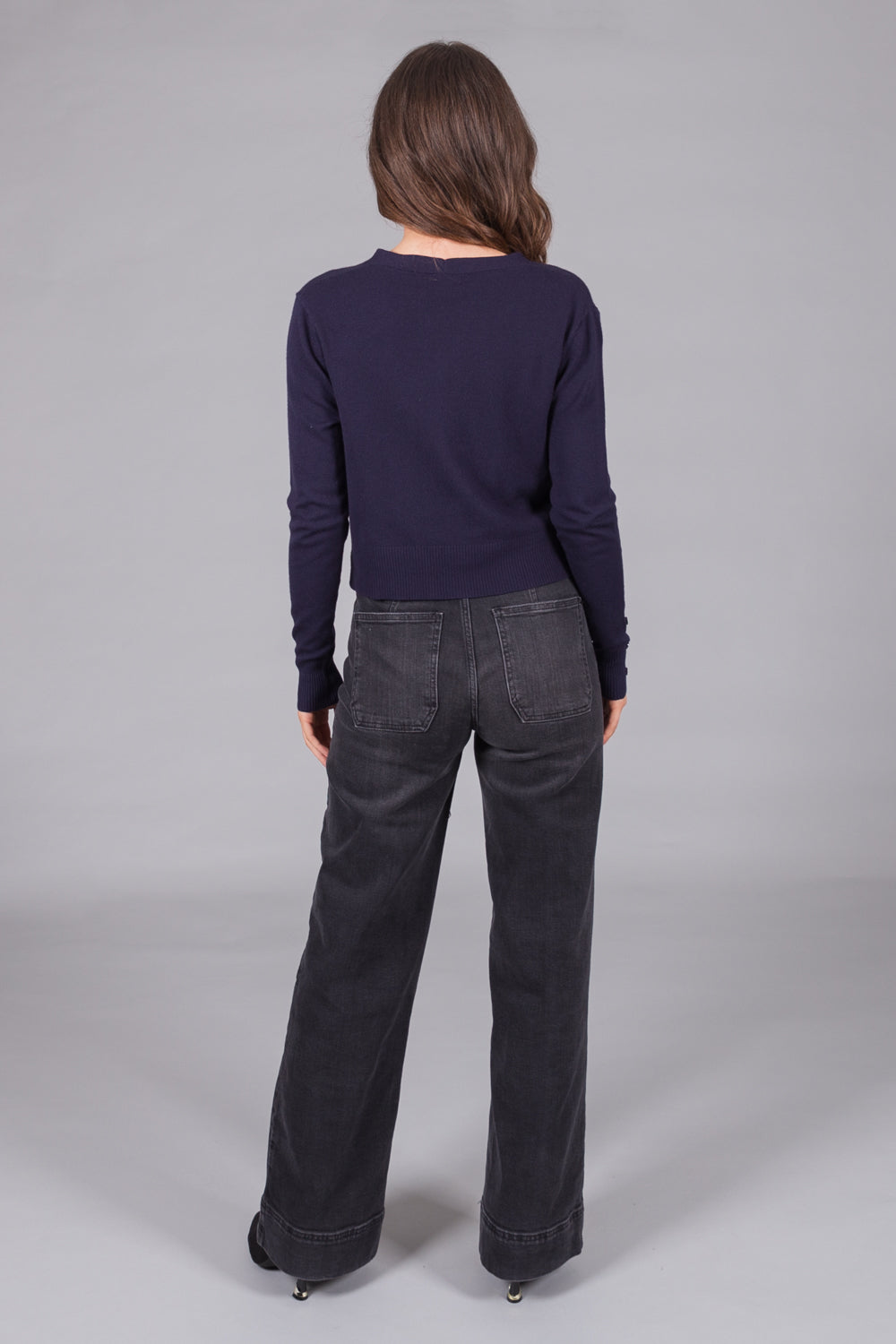 V-Neck Knit Cardigan - Navy