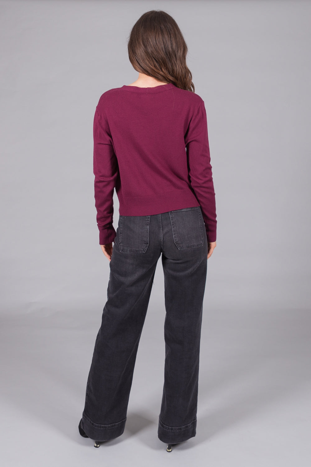 V-Neck Knit Cardigan - Plum