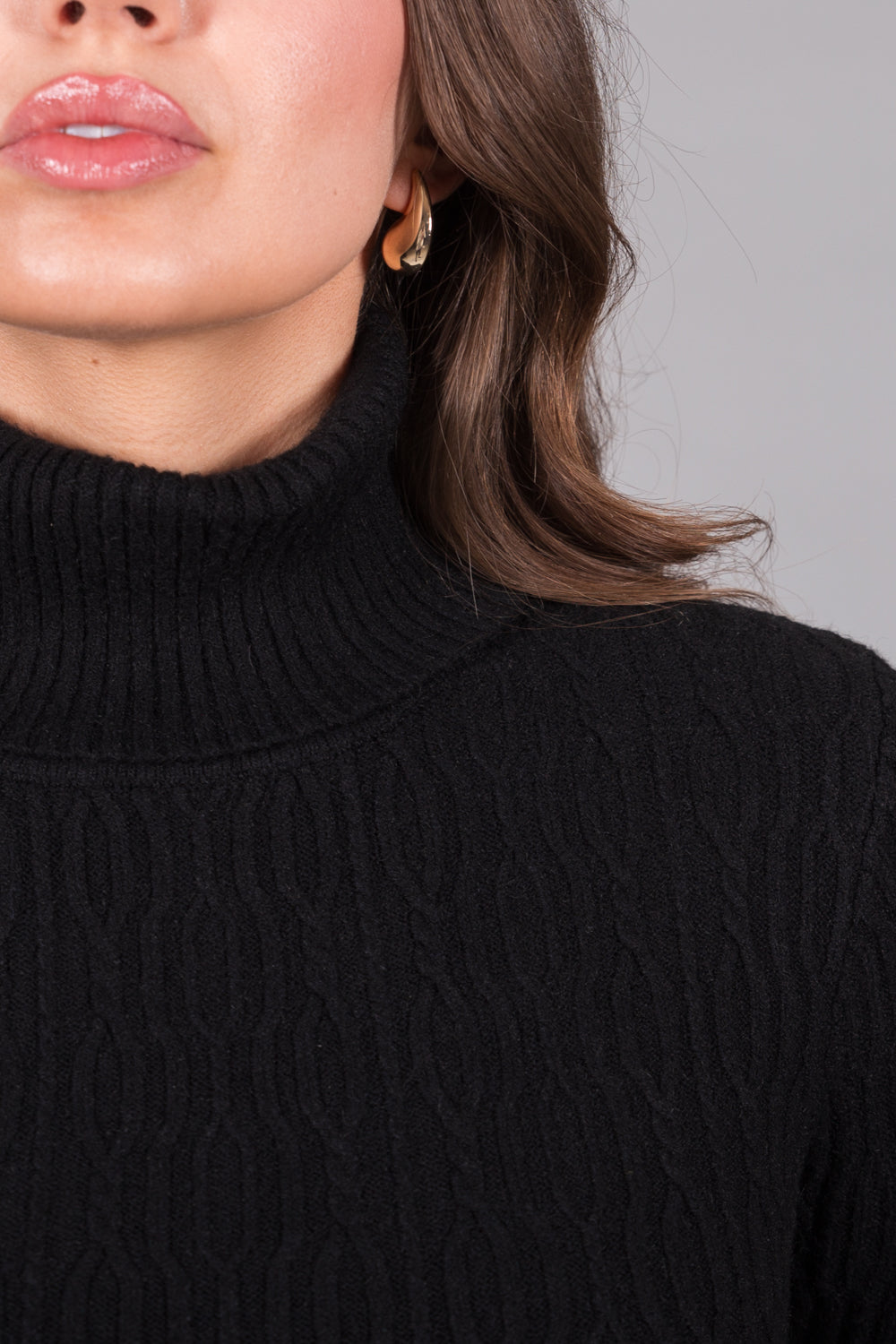 Textured Knit Polo Neck Jumper - Black