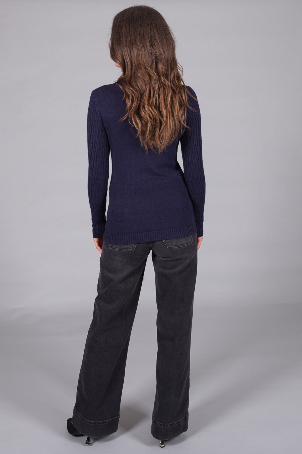 Textured Knit Polo Neck Jumper - Navy