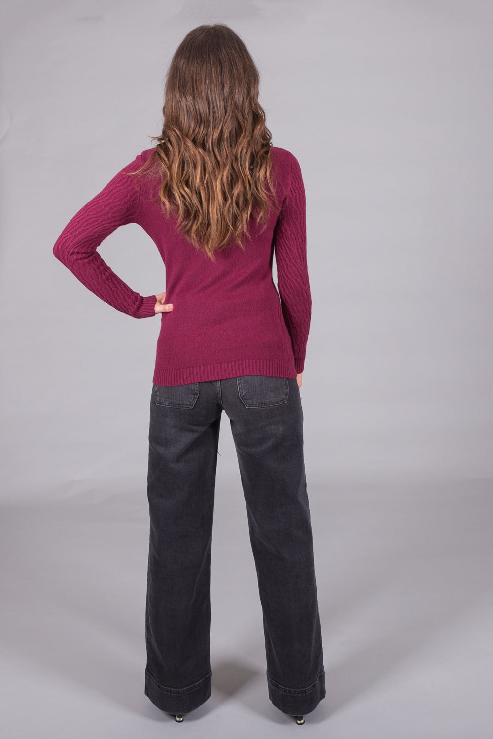 Textured Knit Polo Neck Jumper - Plum