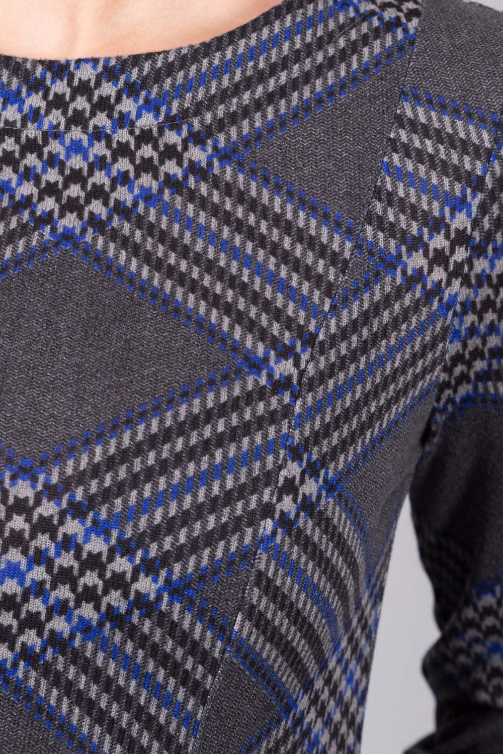 Geometric Knit Dress with Pockets - Blue