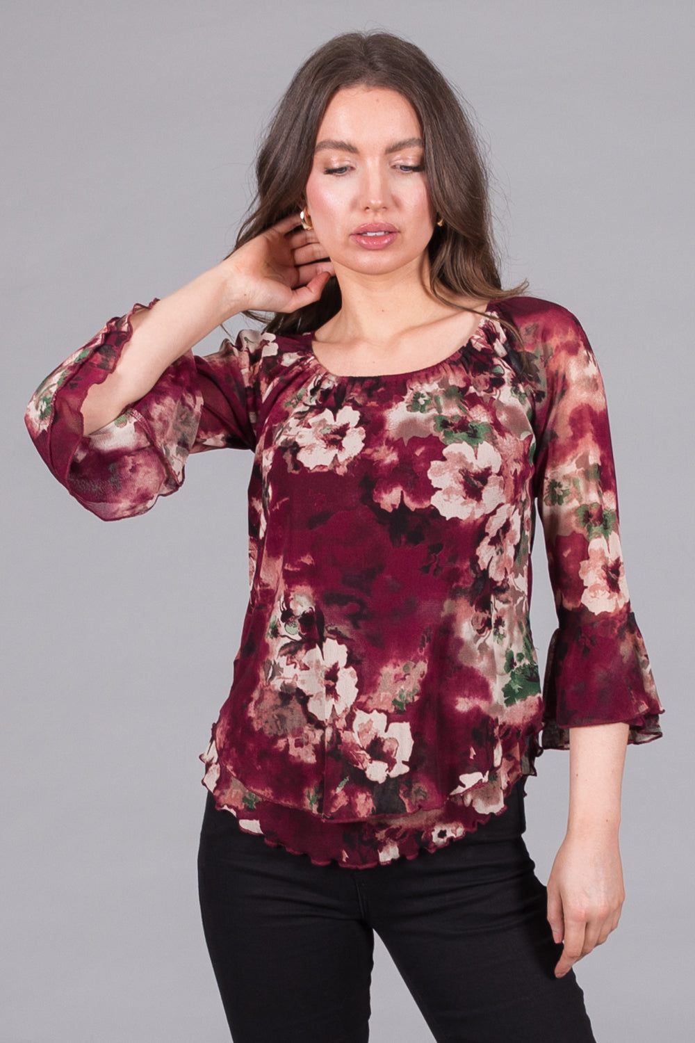 Floral Print Top with Flared Sleeves