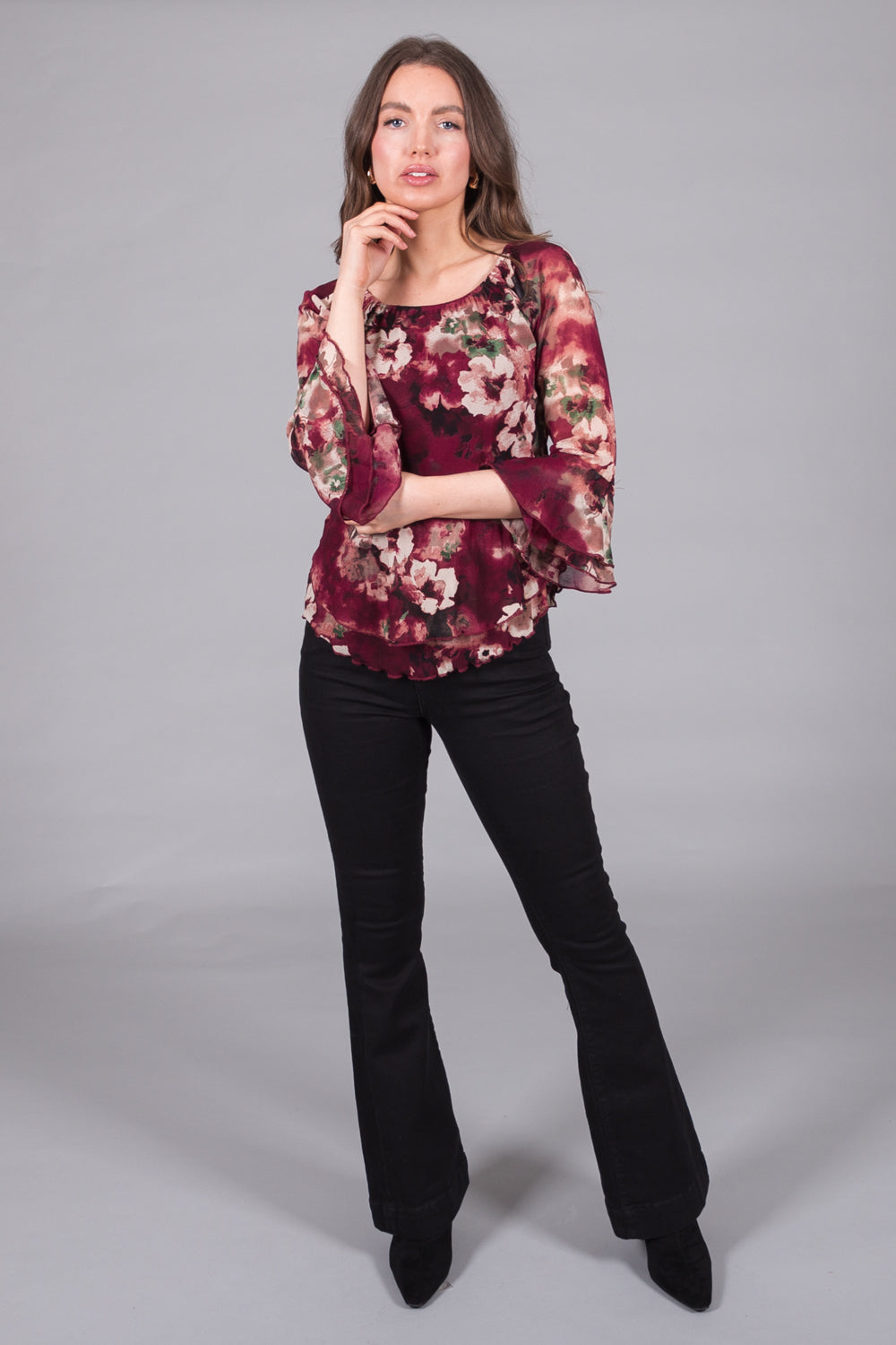 Floral Print Top with Flared Sleeves