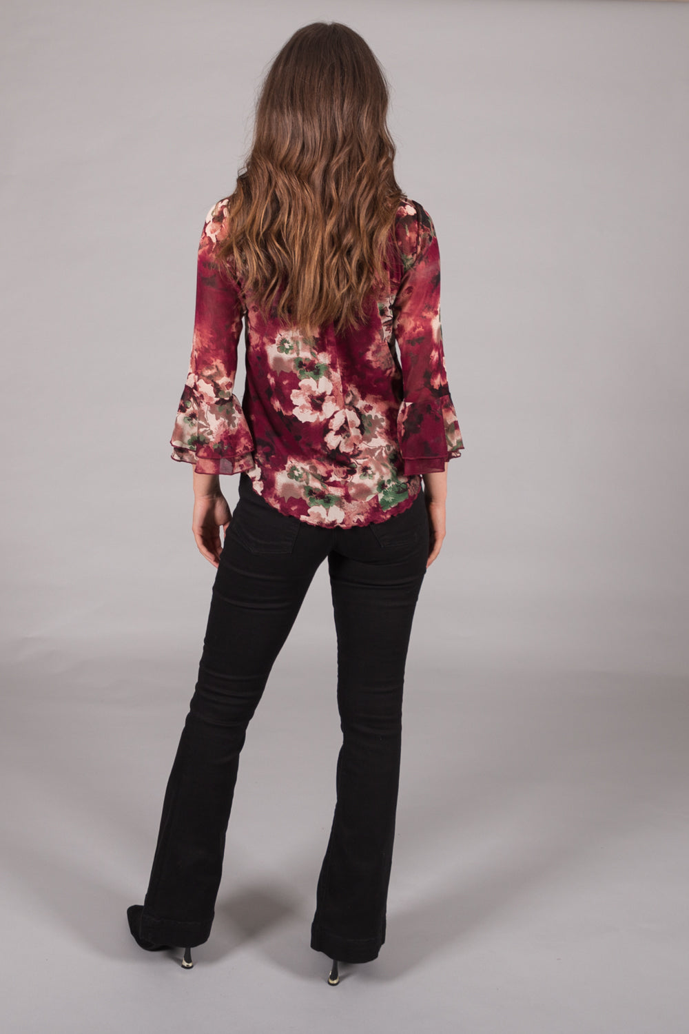 Floral Print Top with Flared Sleeves