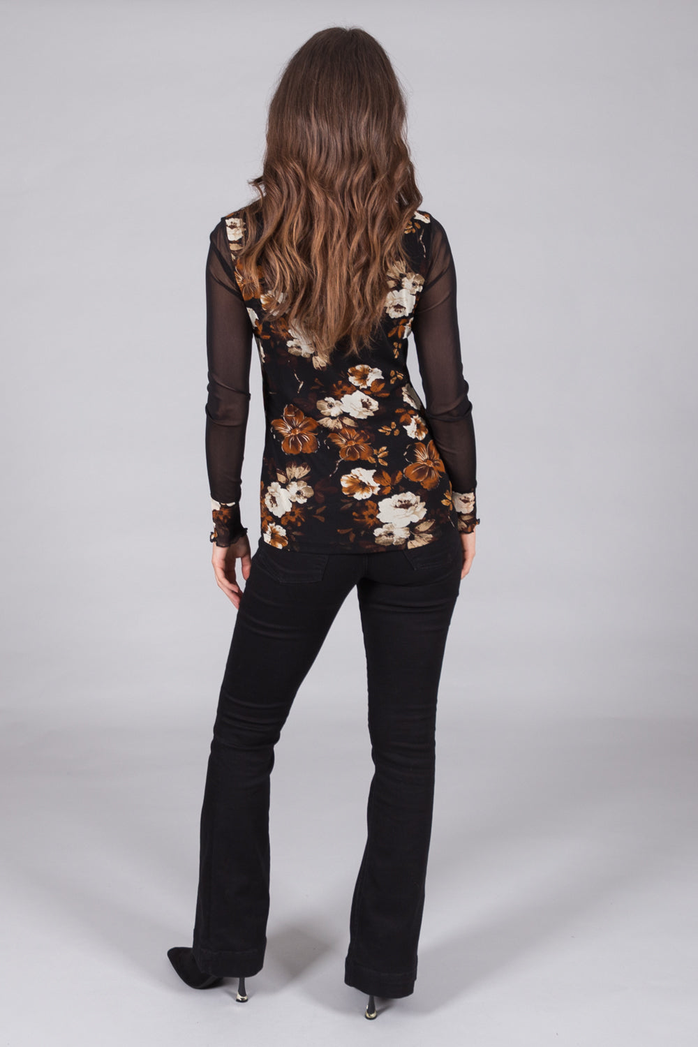 Floral Mesh Sleeve Top - Caramel