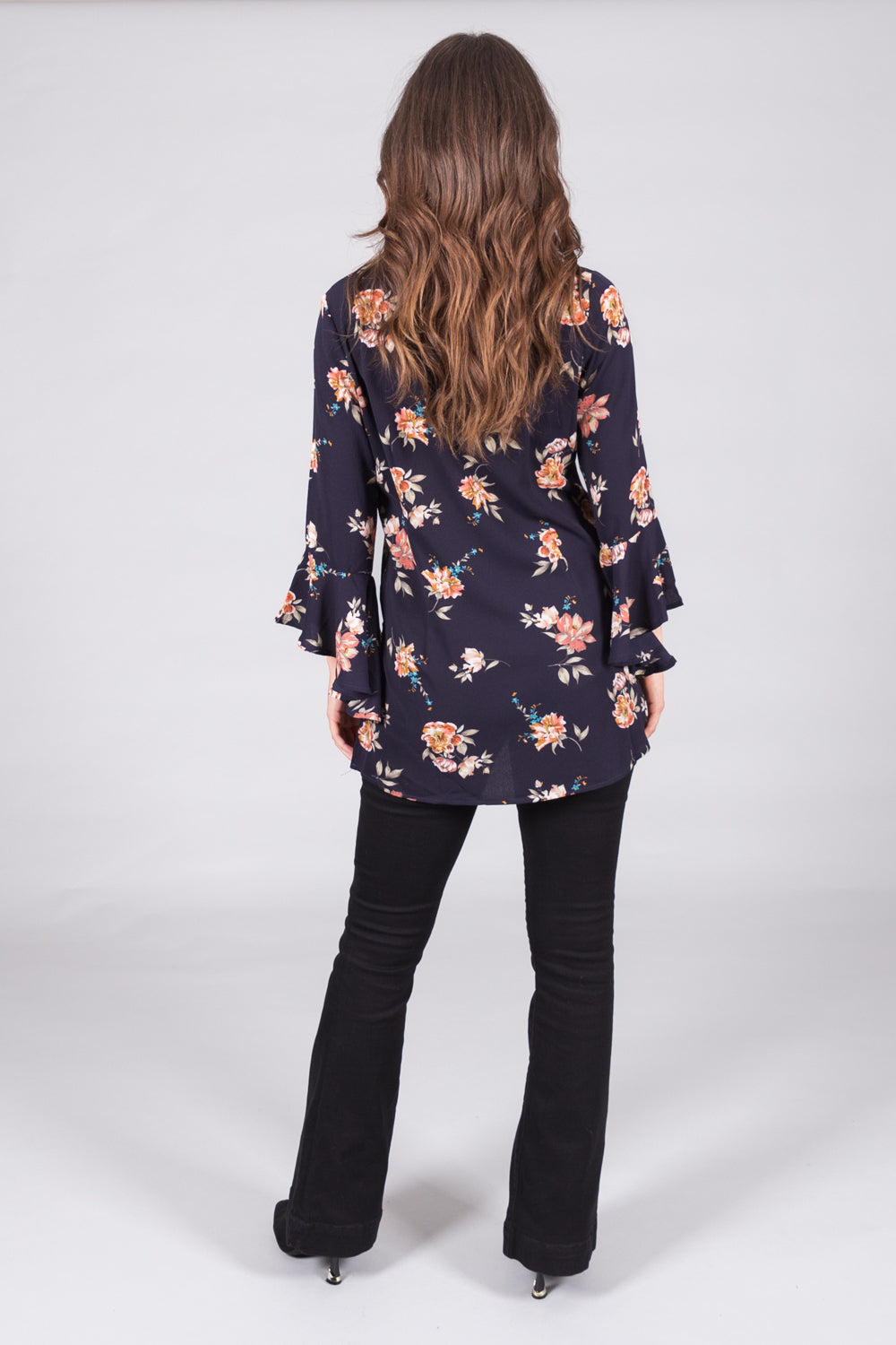 Floral Print Tunic with Flared Sleeves