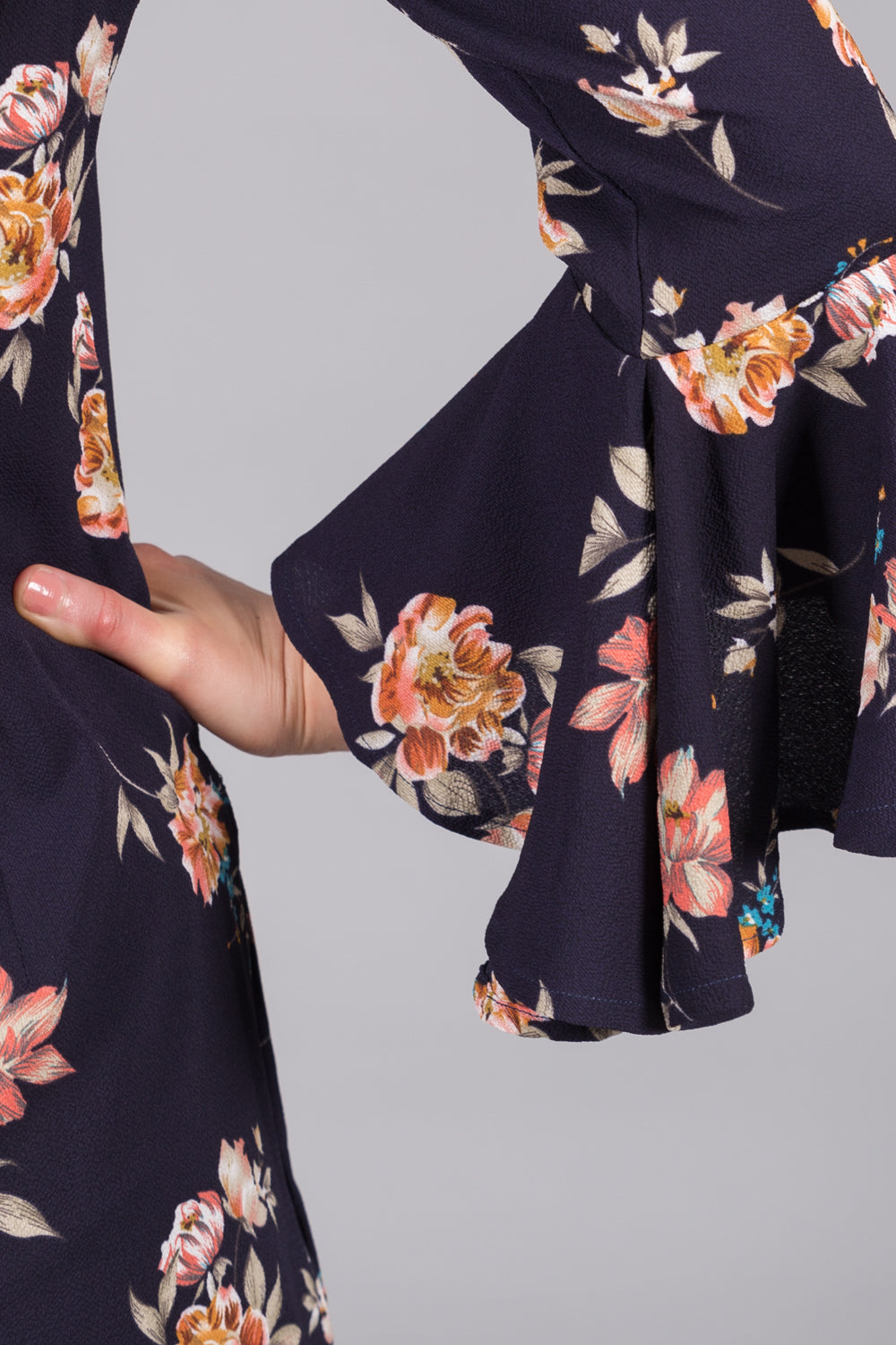 Floral Print Tunic with Flared Sleeves