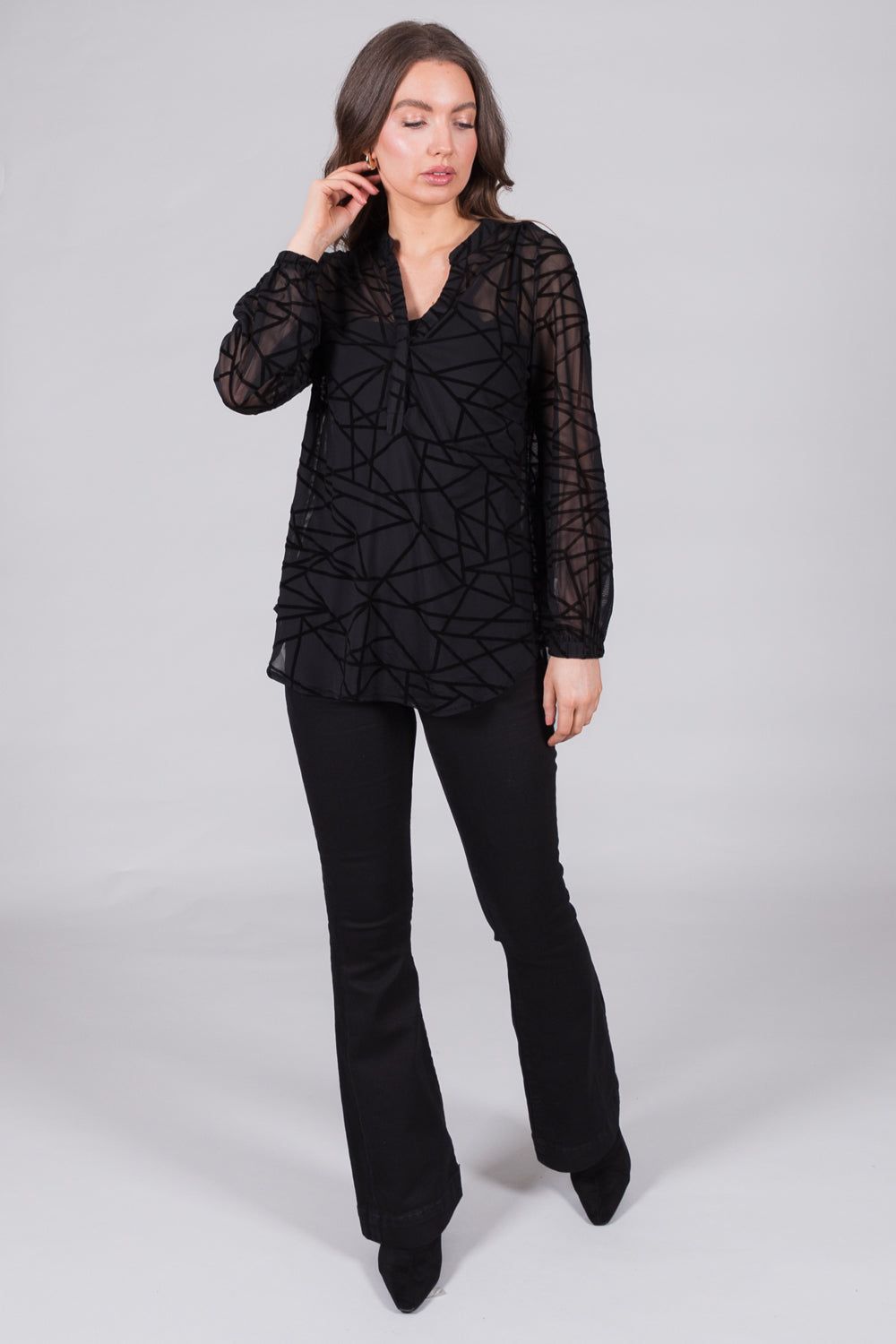 Black Textured Mesh Top with Cami
