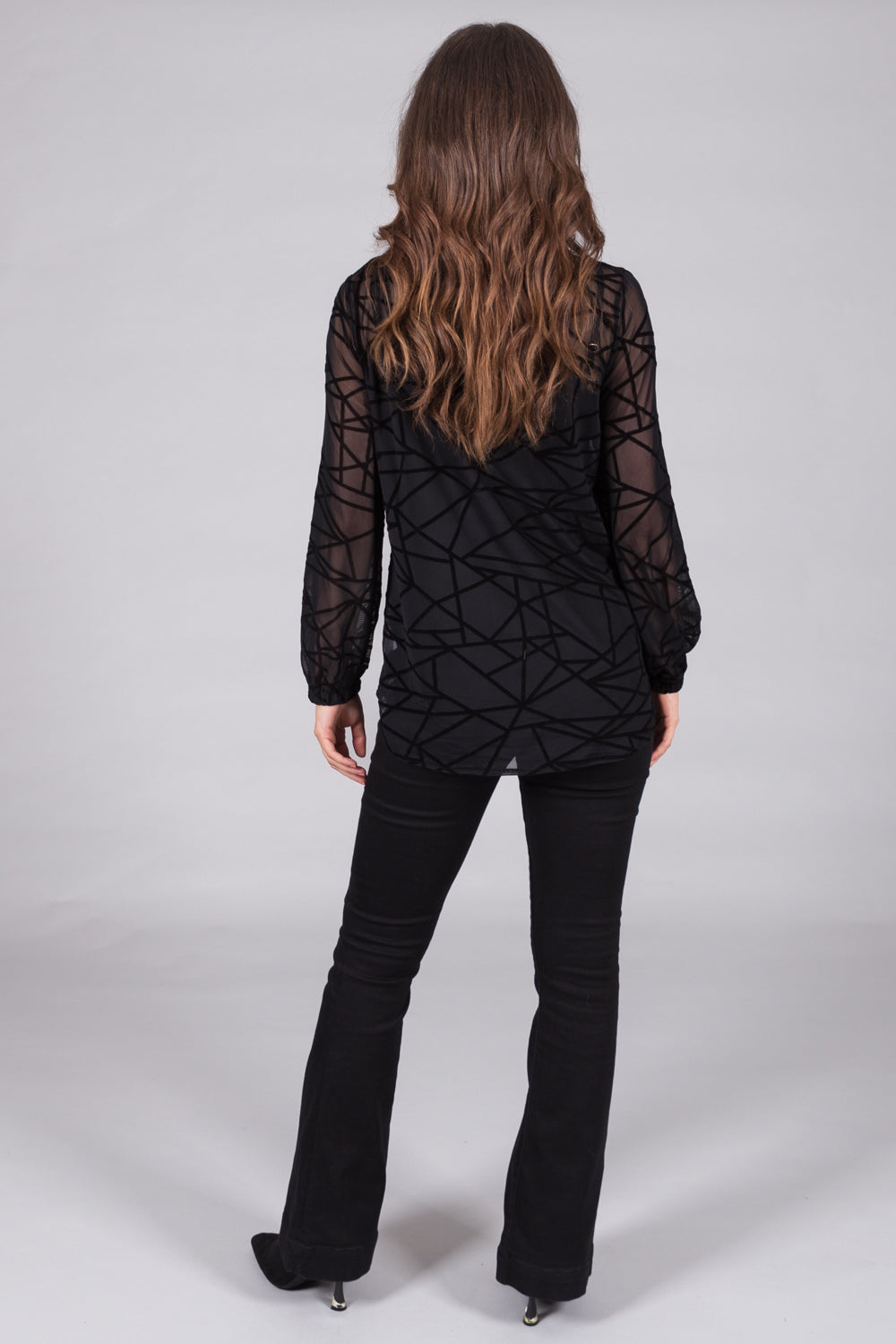 Black Textured Mesh Top with Cami