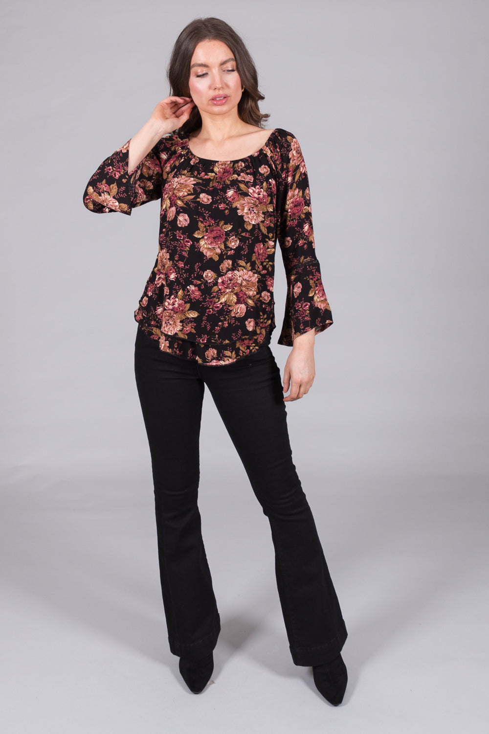 Floral Top with Bell Sleeves
