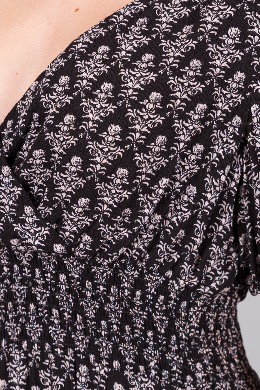 Smocked Damask-Print Dress