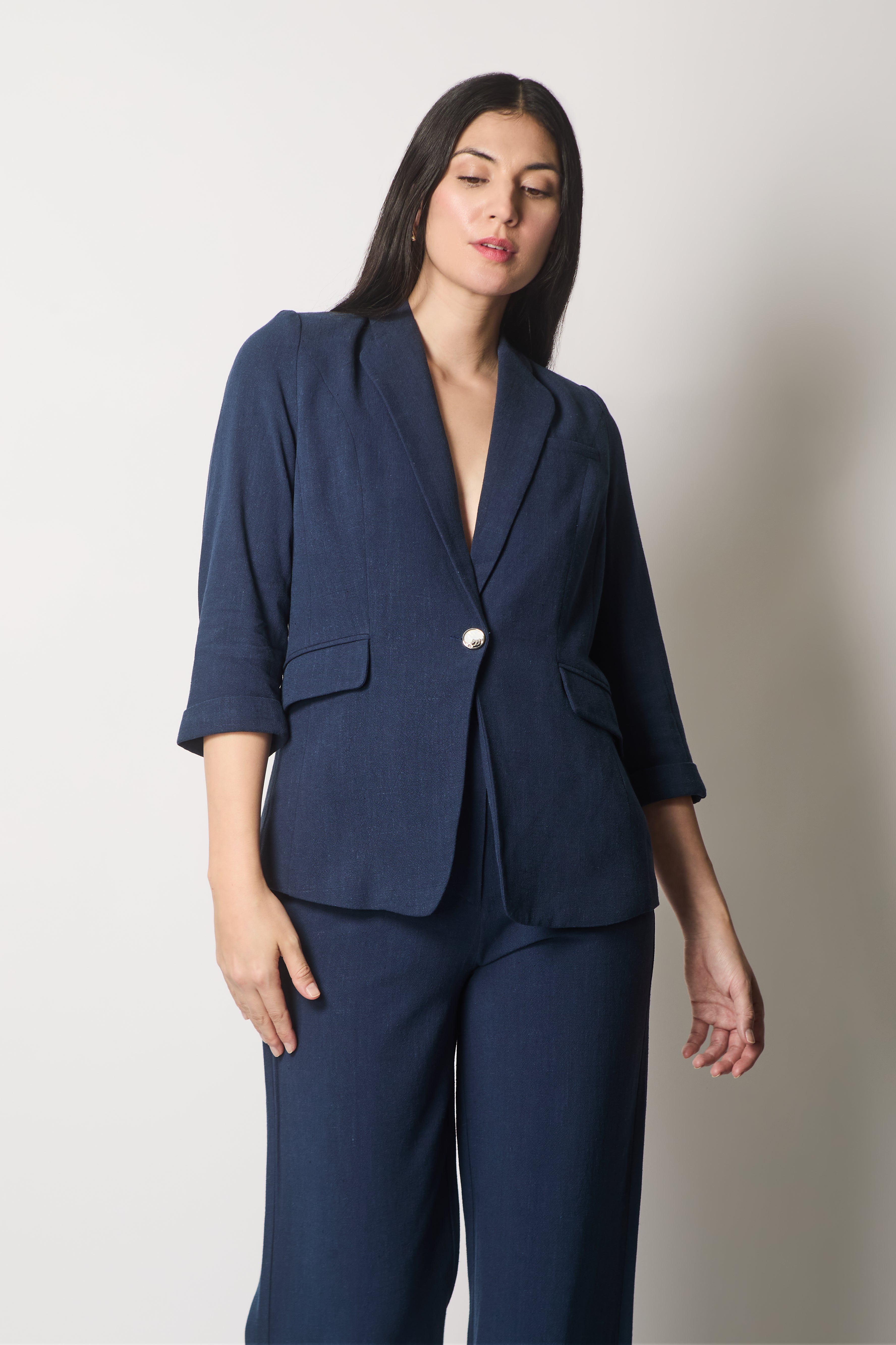 Tailored Linen Jacket - Navy