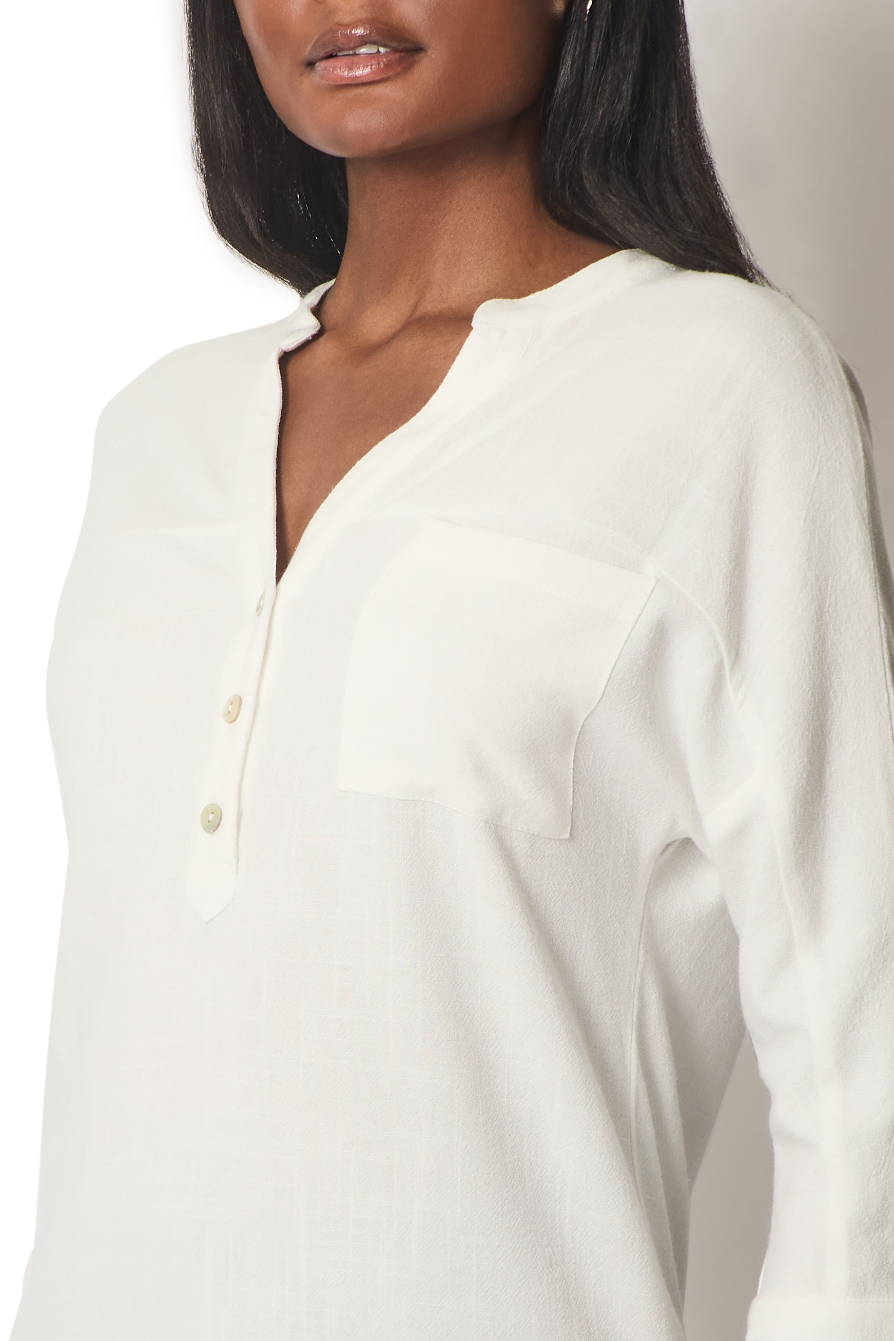 Linen Blend Buttoned Blouse - White