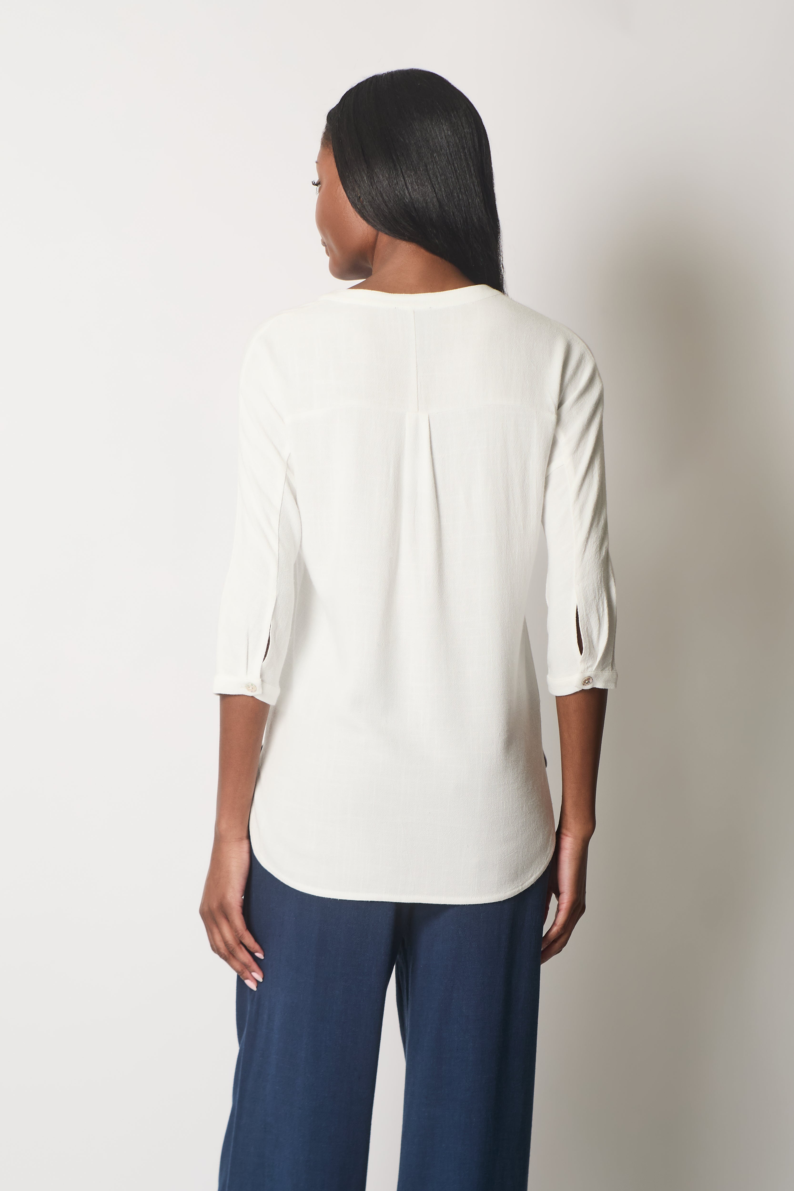 Linen Blend Buttoned Blouse - White