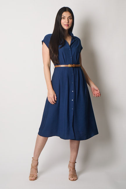 Button-Down Midi Shirt Dress - Navy