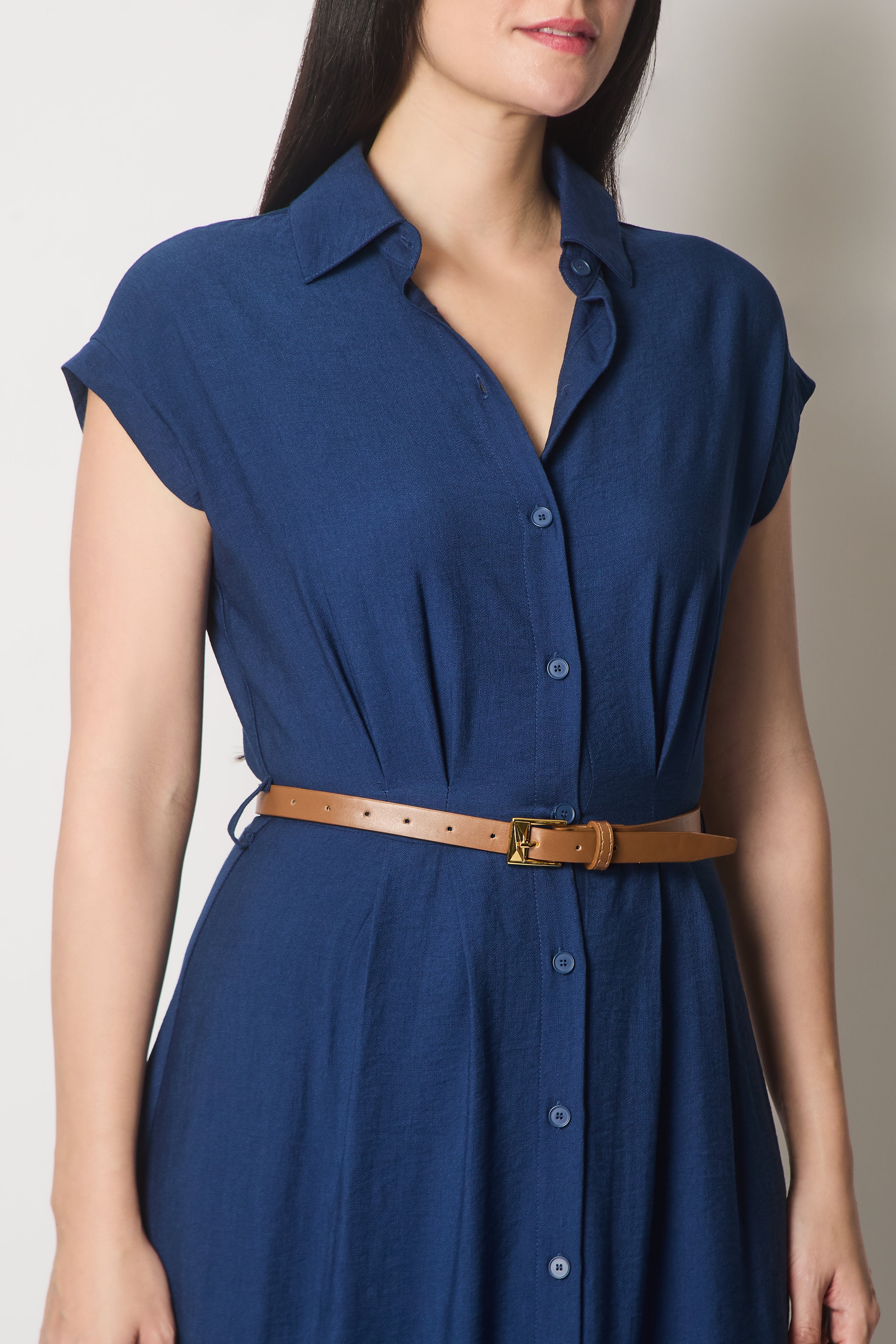 Button-Down Midi Shirt Dress - Navy