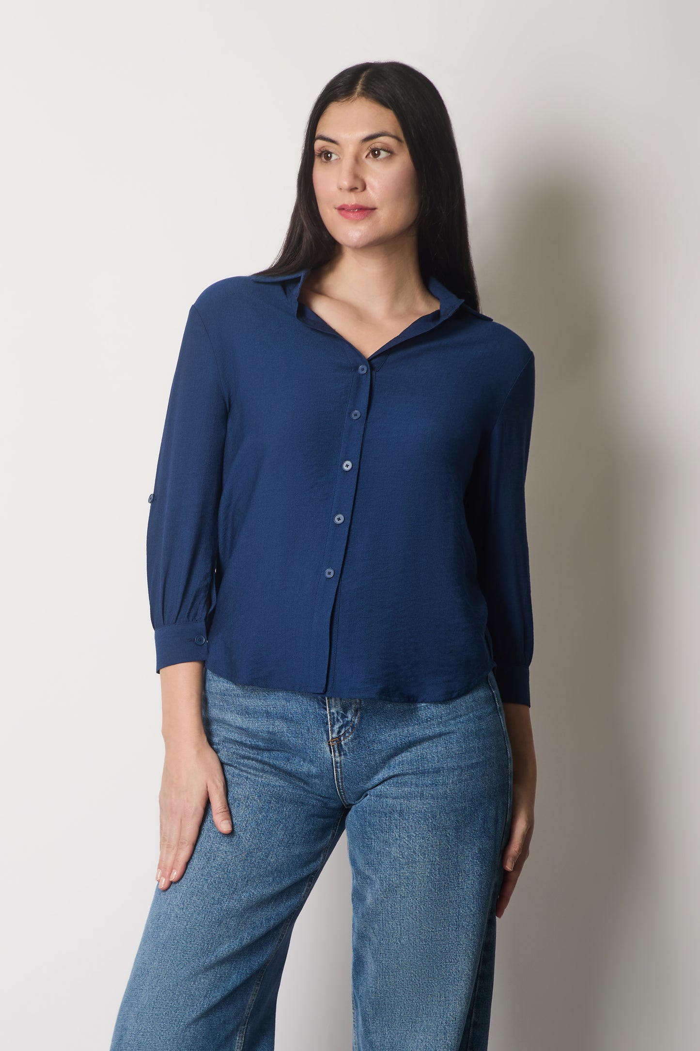 Shirt with Button Cuffs - Navy