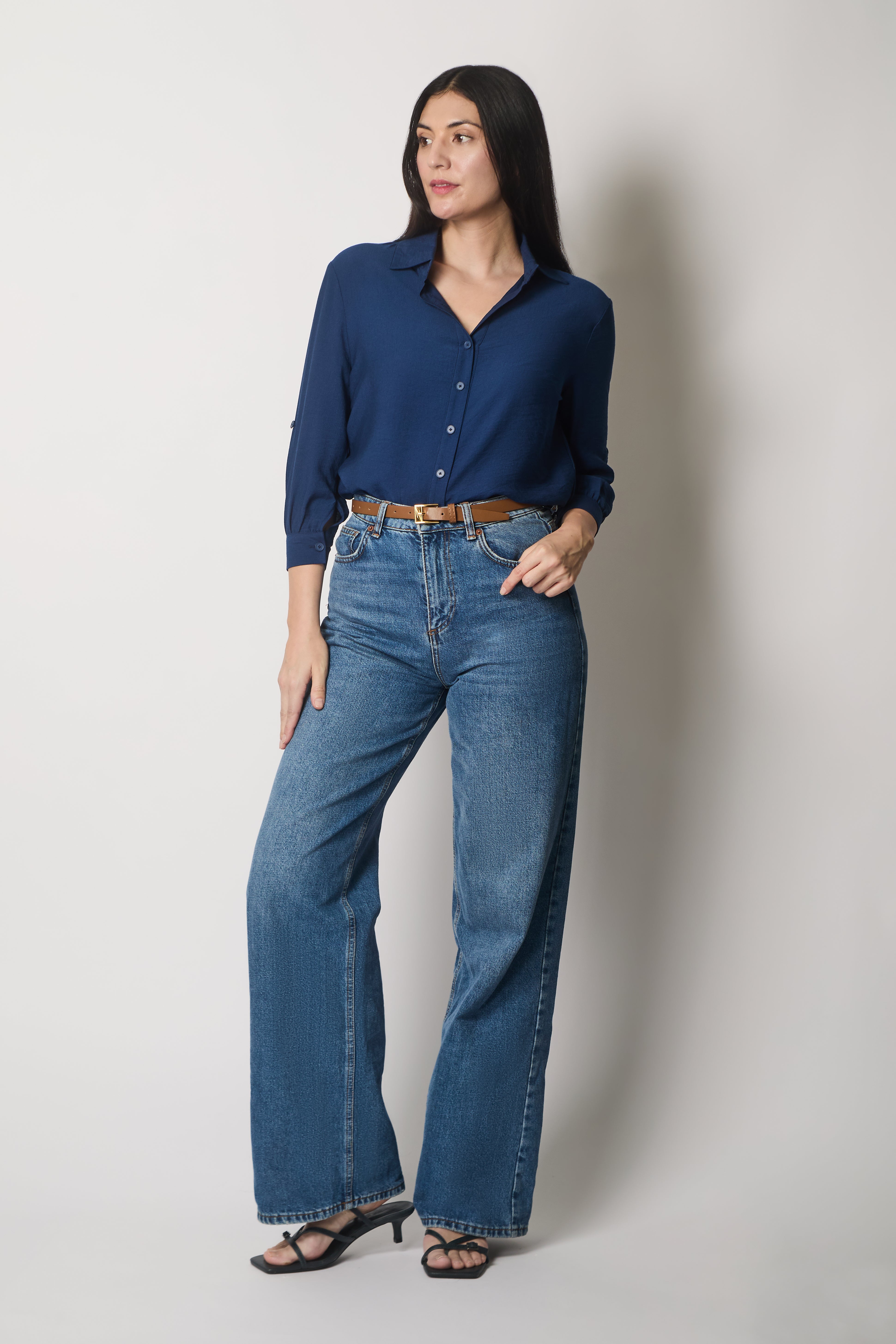 Shirt with Button Cuffs - Navy