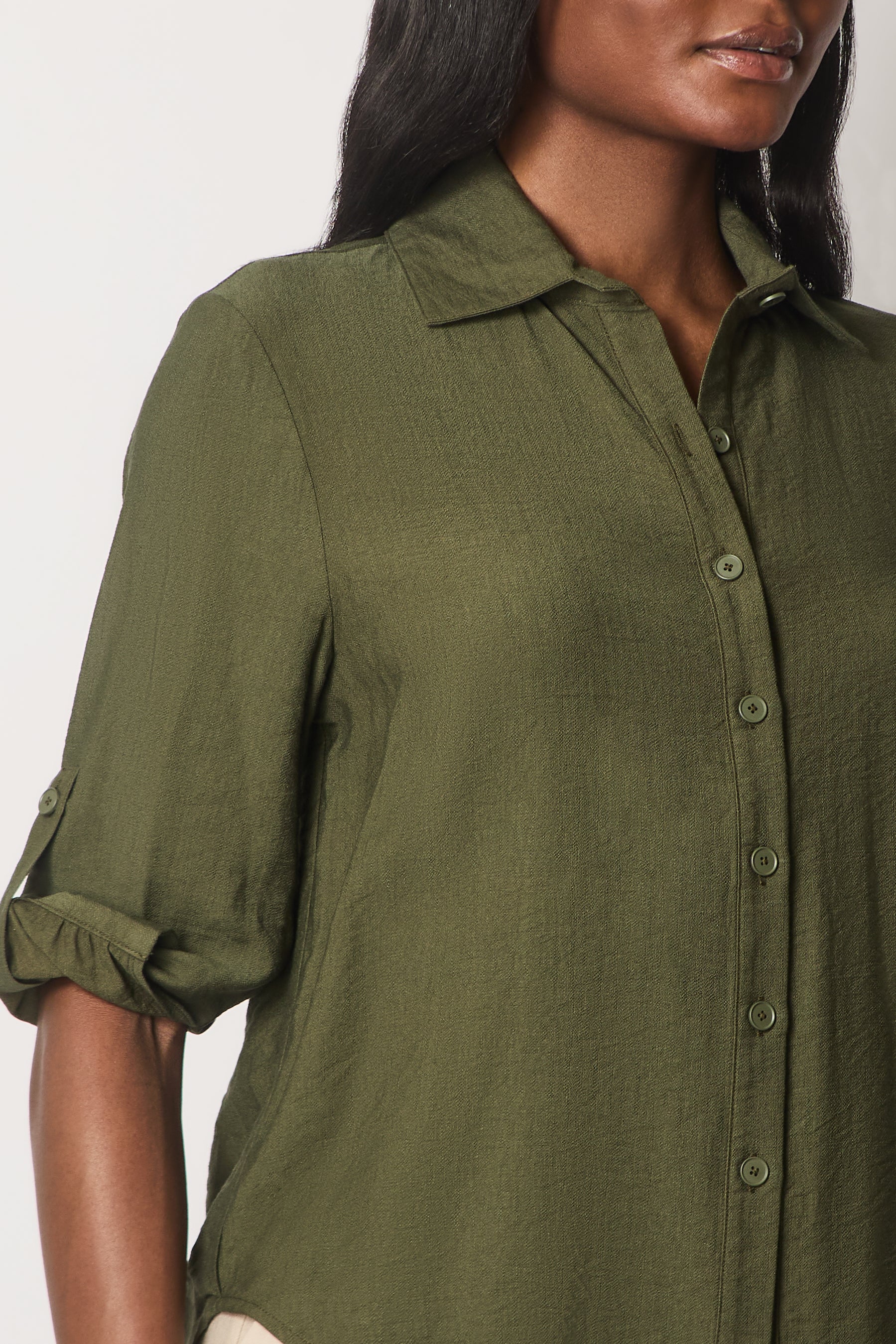 Shirt with Button Cuffs - Khaki