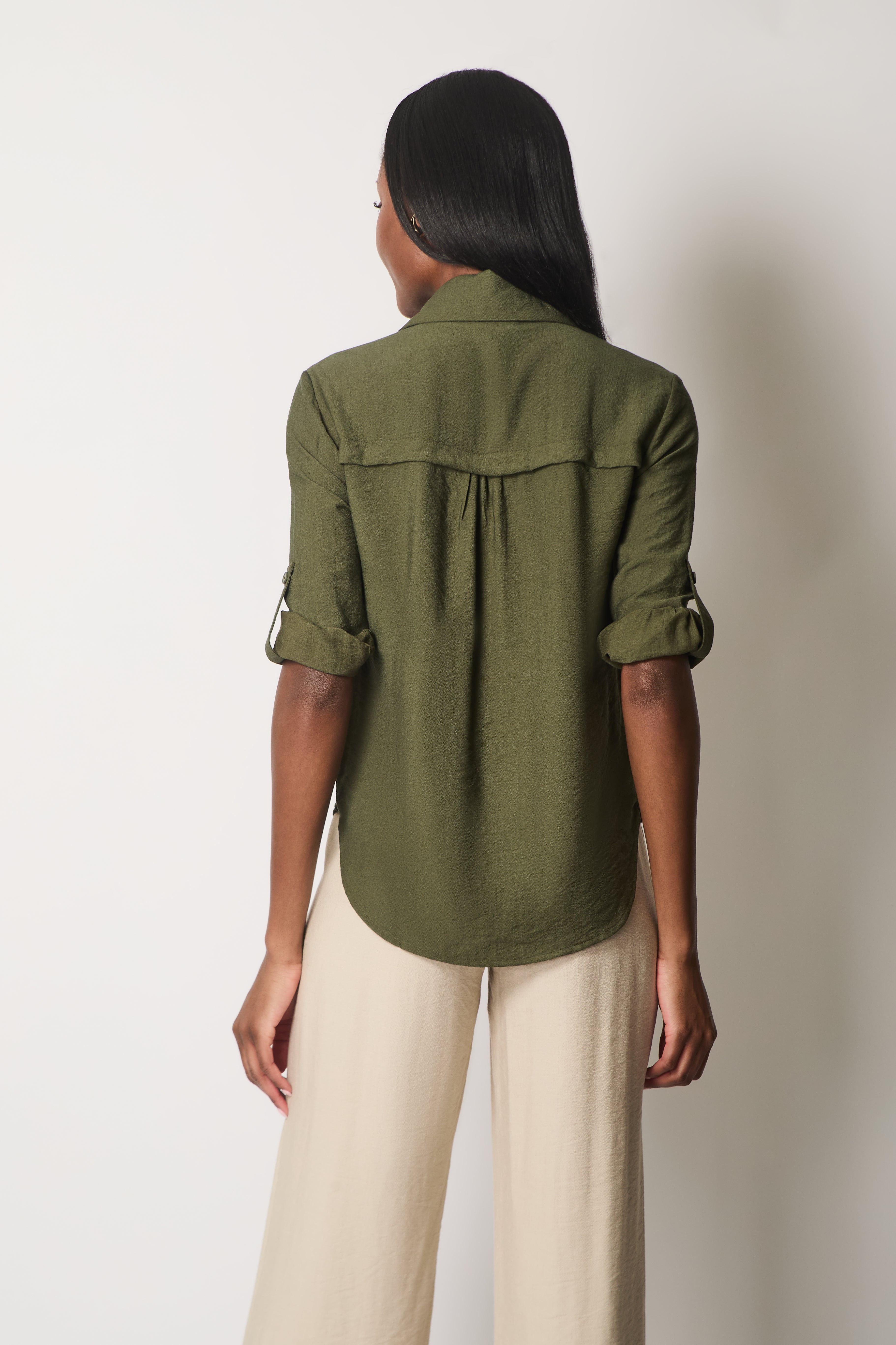 Shirt with Button Cuffs - Khaki