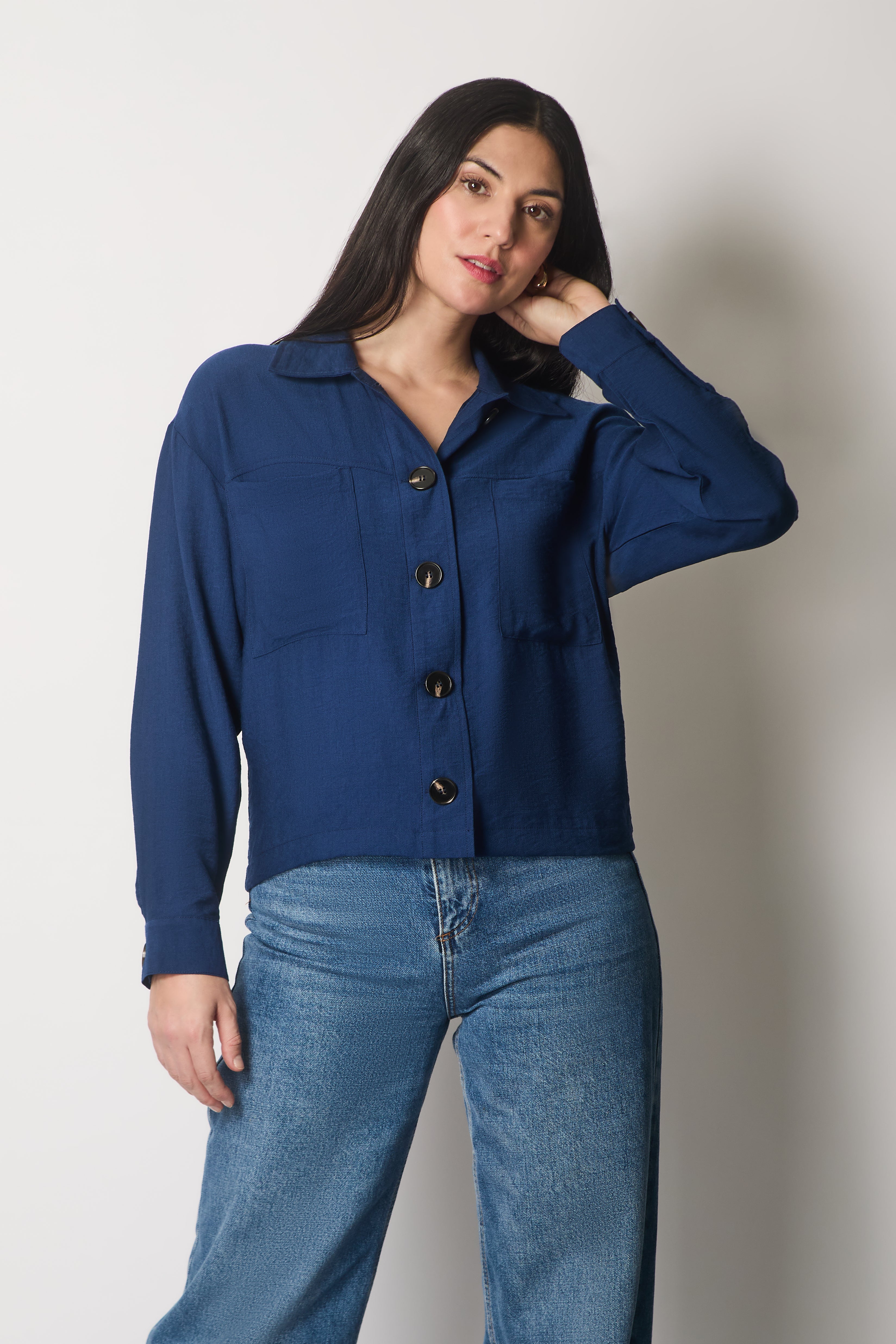 Shirt Jacket with Pockets - Navy