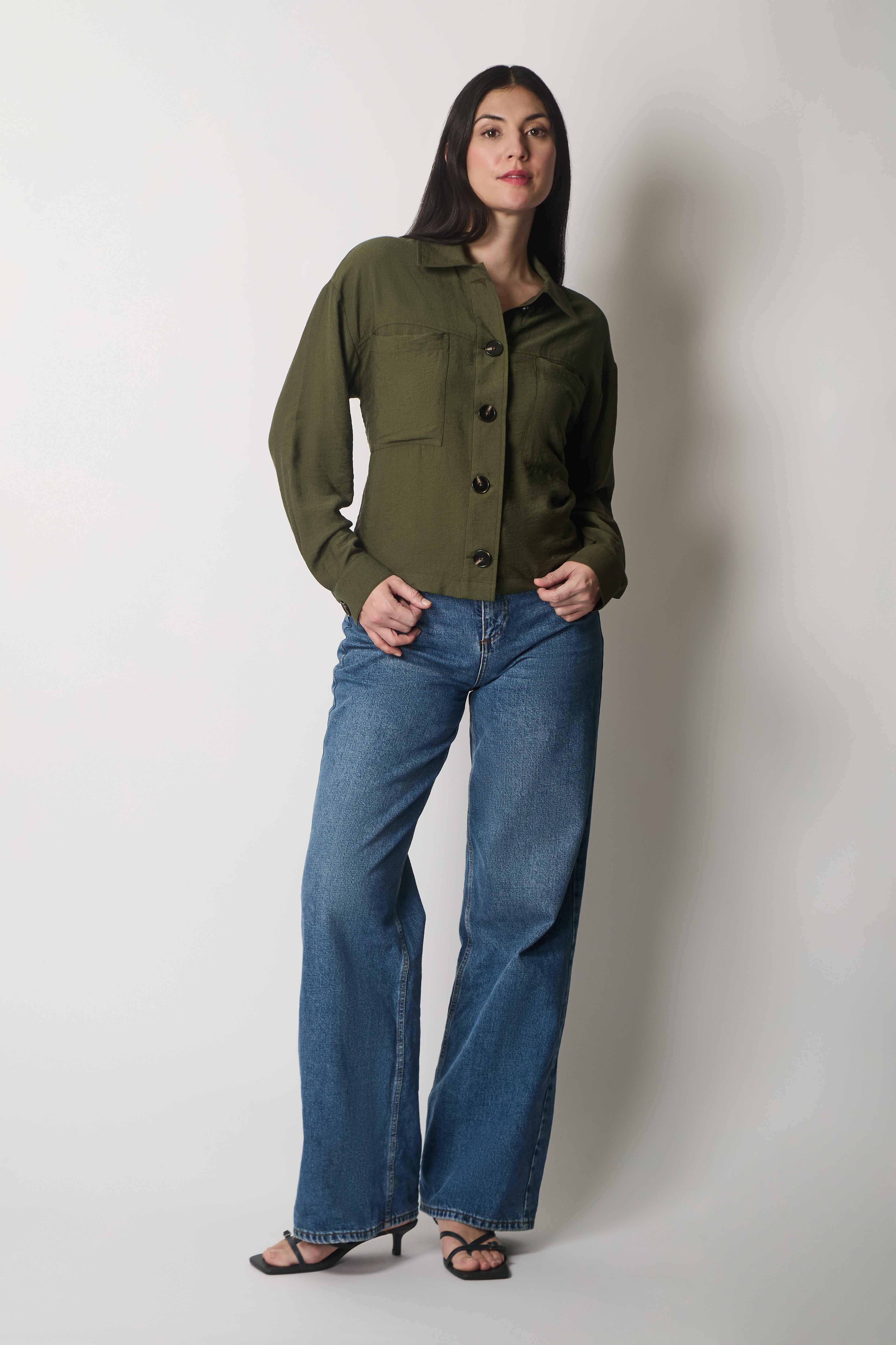 Shirt Jacket with Pockets - Khaki