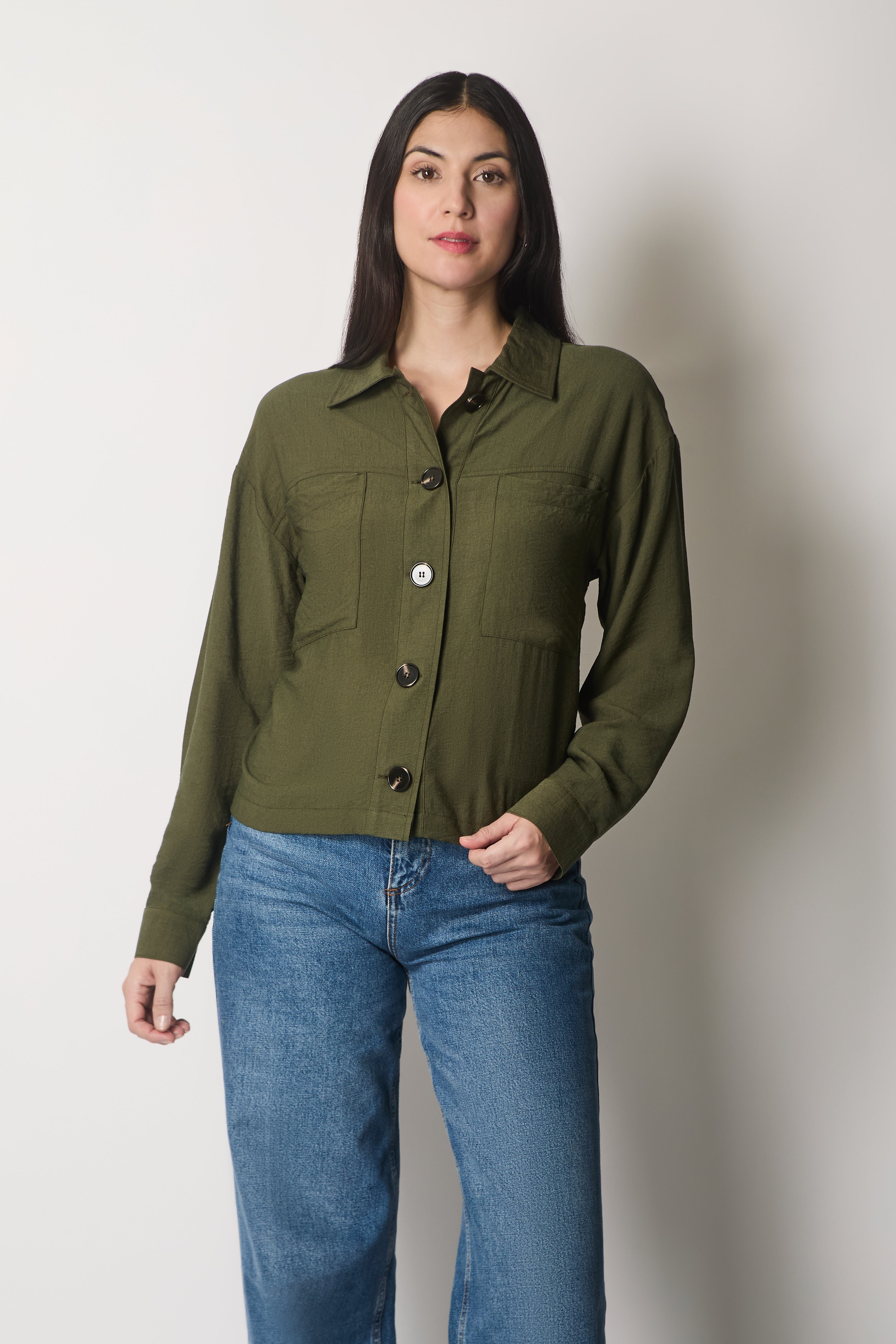 Shirt Jacket with Pockets - Khaki