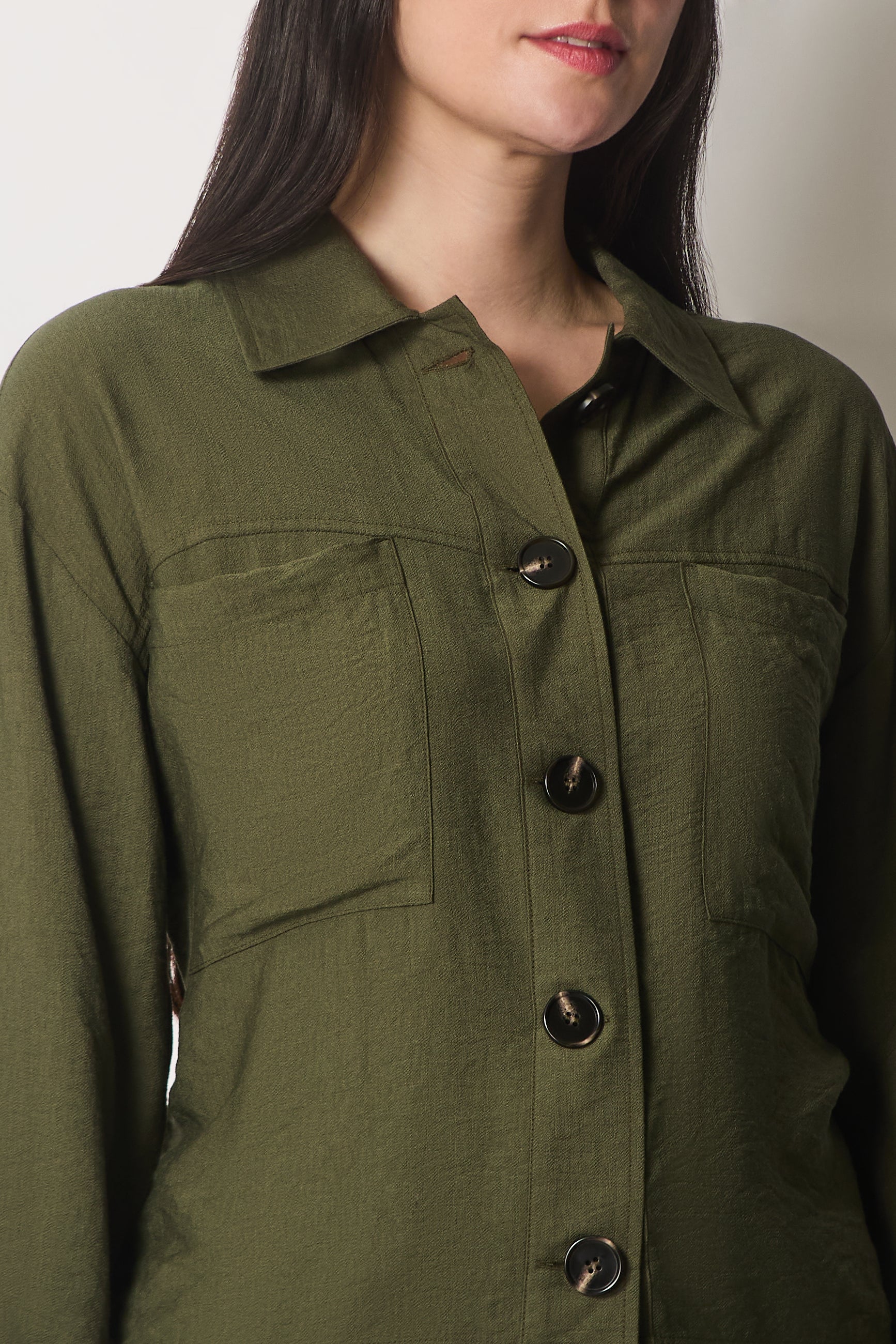 Shirt Jacket with Pockets - Khaki