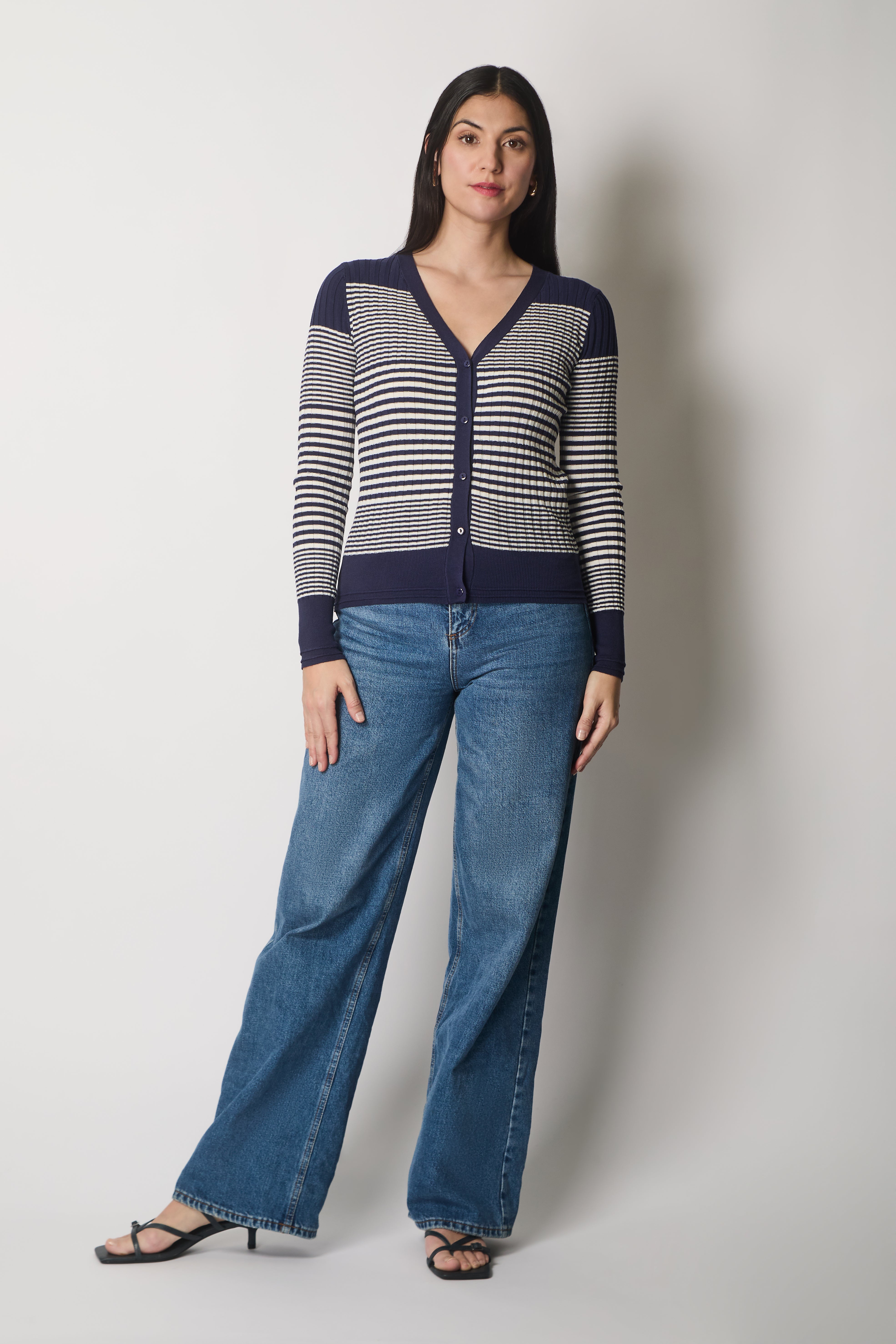 Striped Ribbed Knit Cardigan