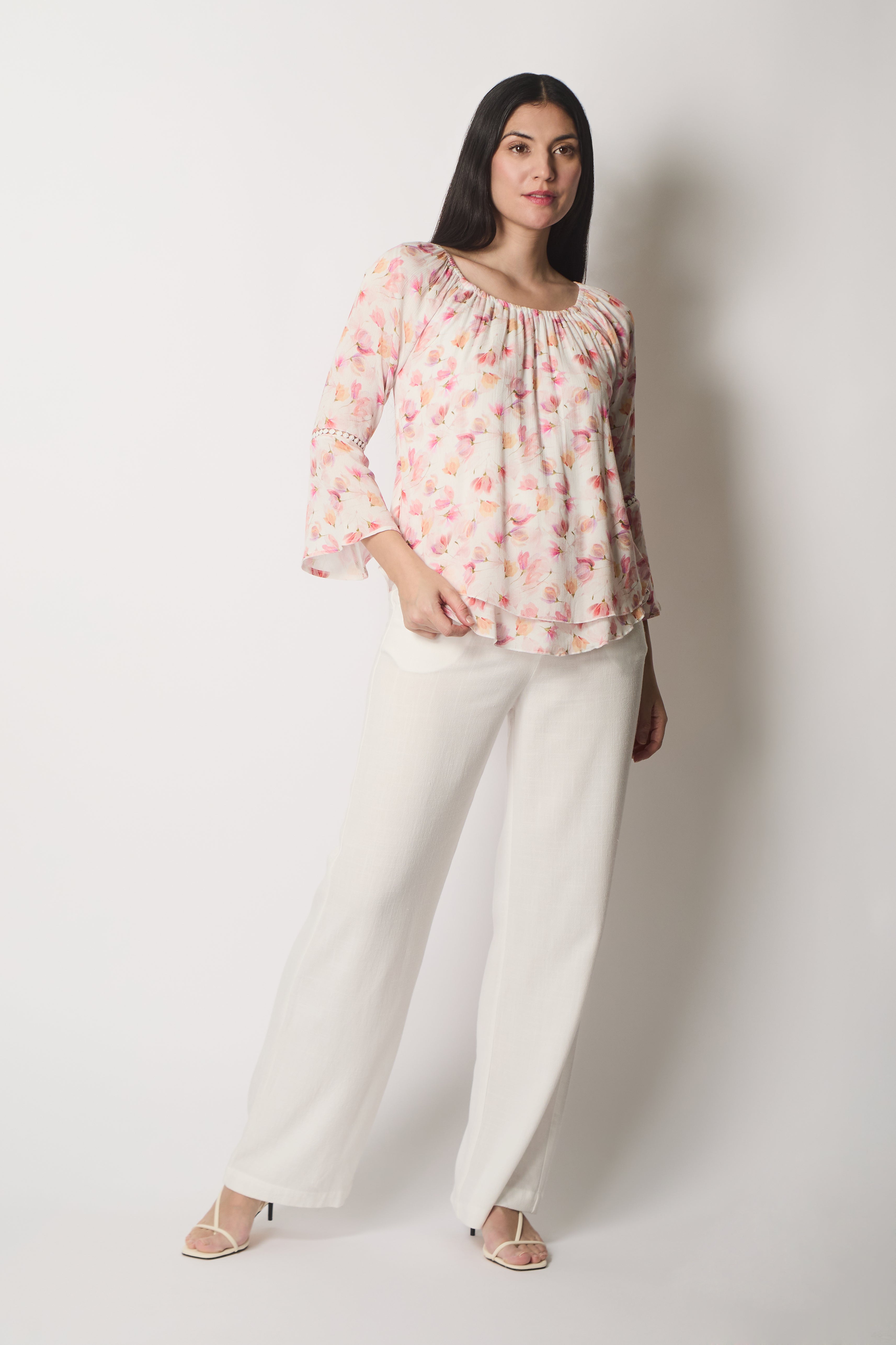 Floral Print Layered Top - Pink