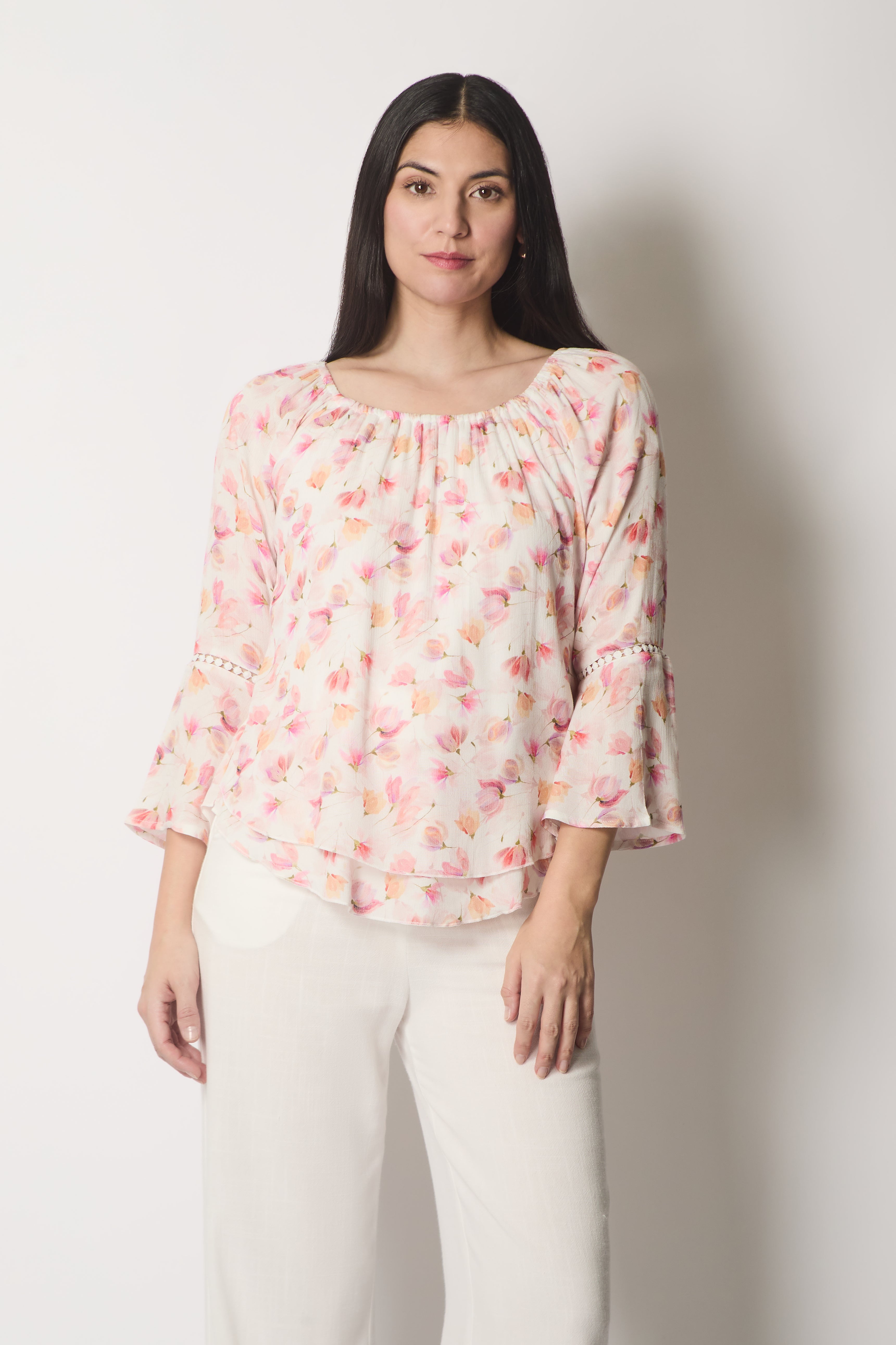 Floral Print Layered Top - Pink
