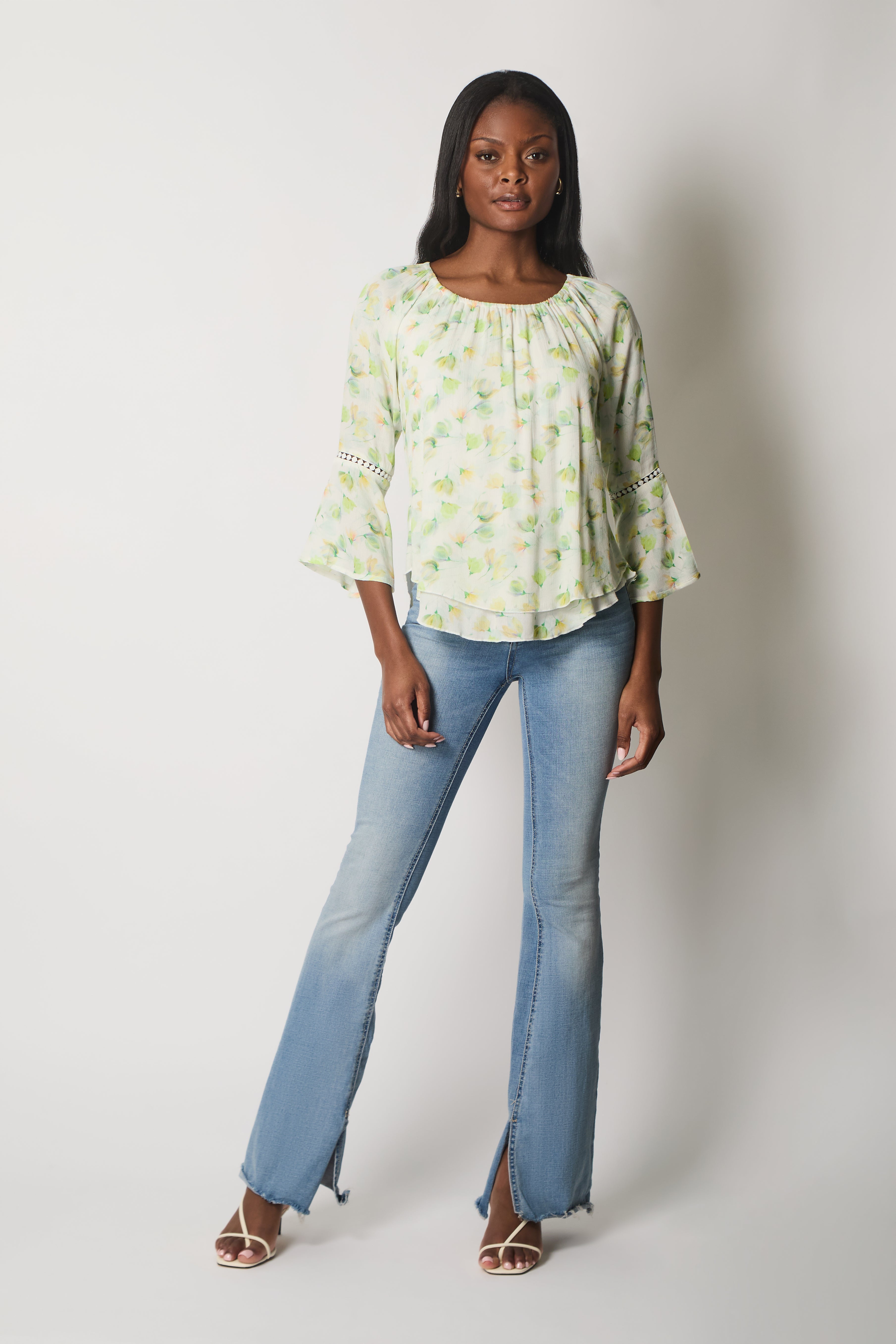 Floral Print Layered Top - Green